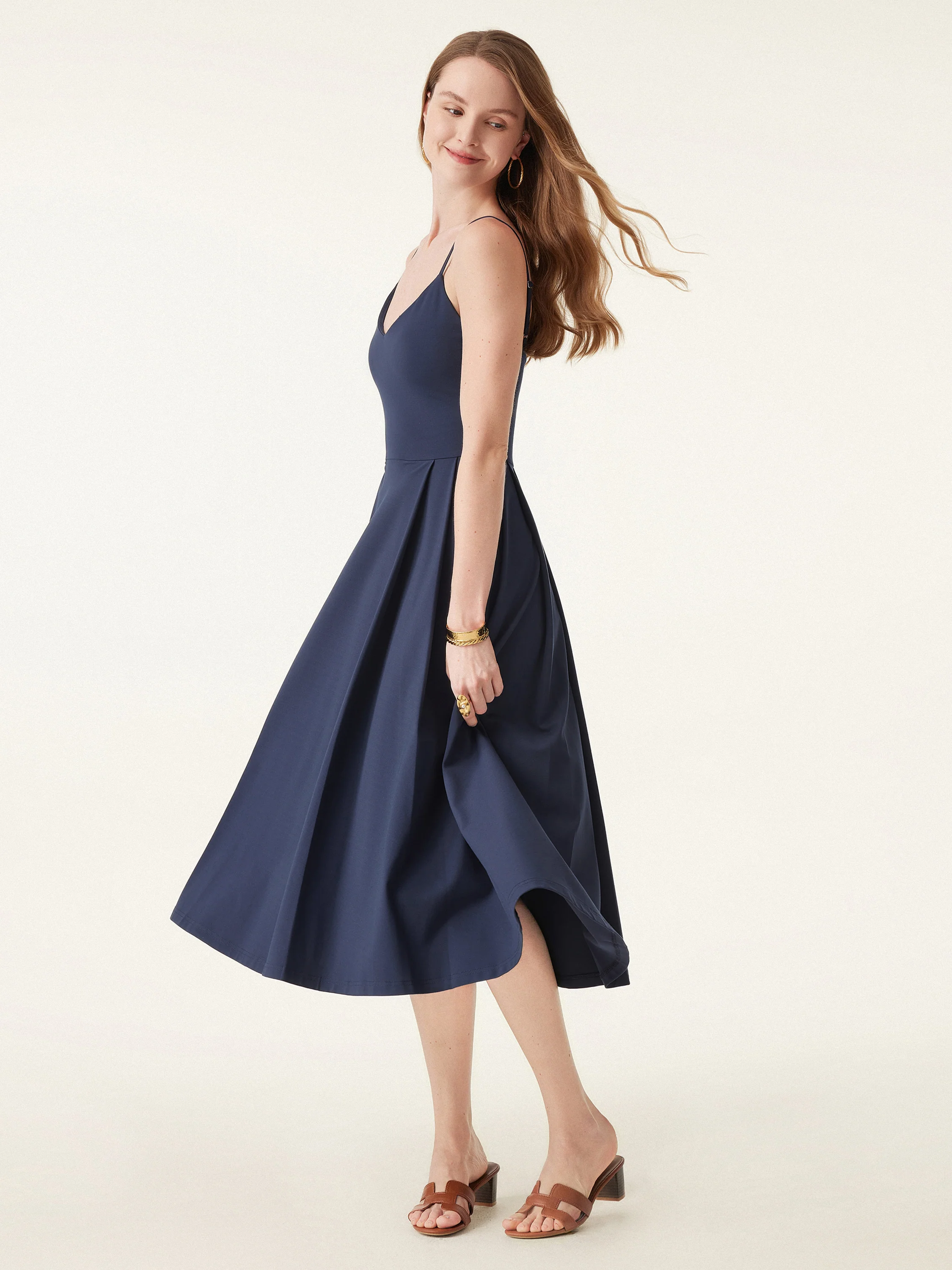 Bamboo Ponte V-neck Fit-and-flare Midi Bra Sundress with Pockets - Image 8
