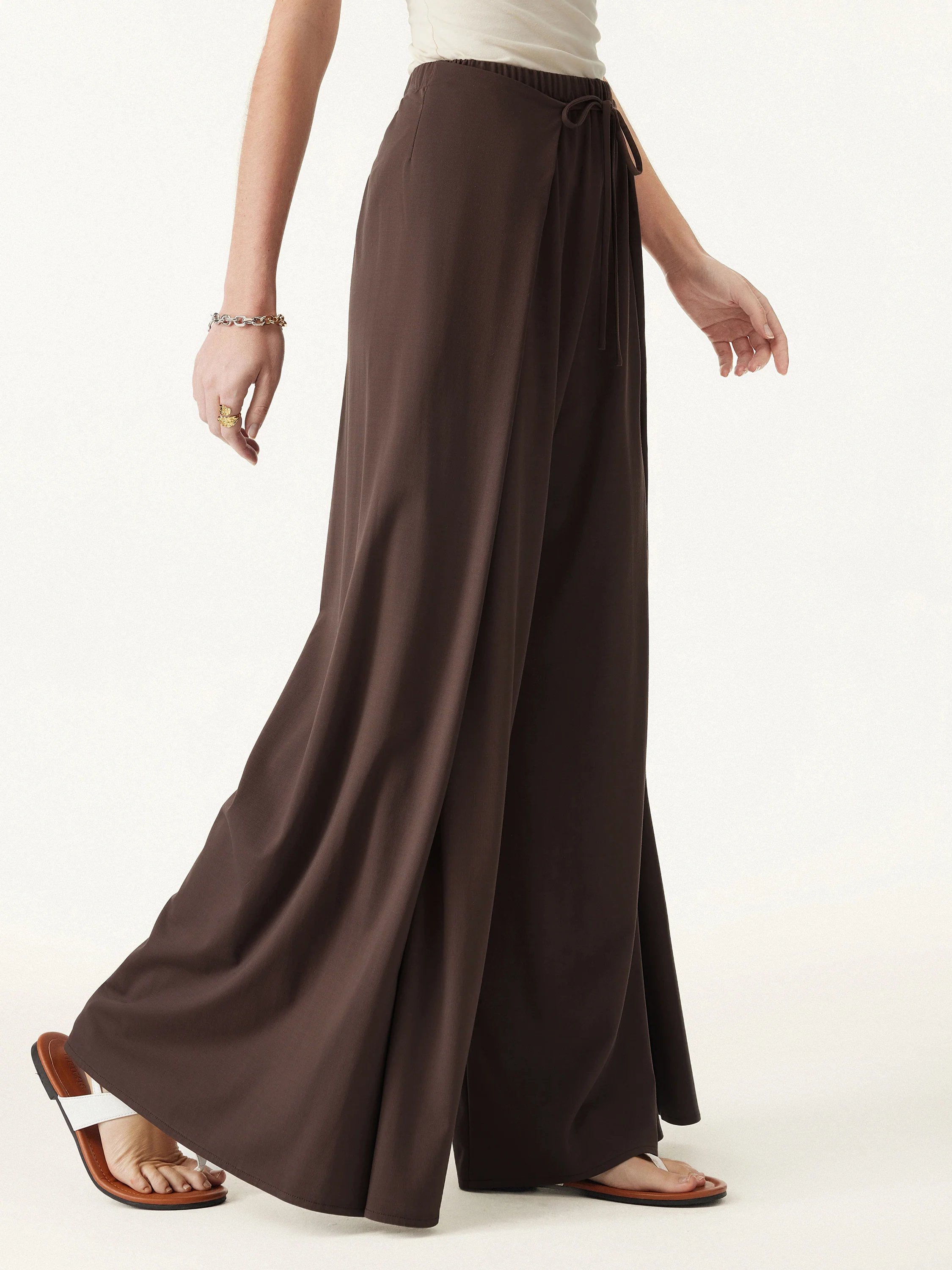 Bamboo Ponte Wrap-tie Palazzo Pants with Pockets - Image 5