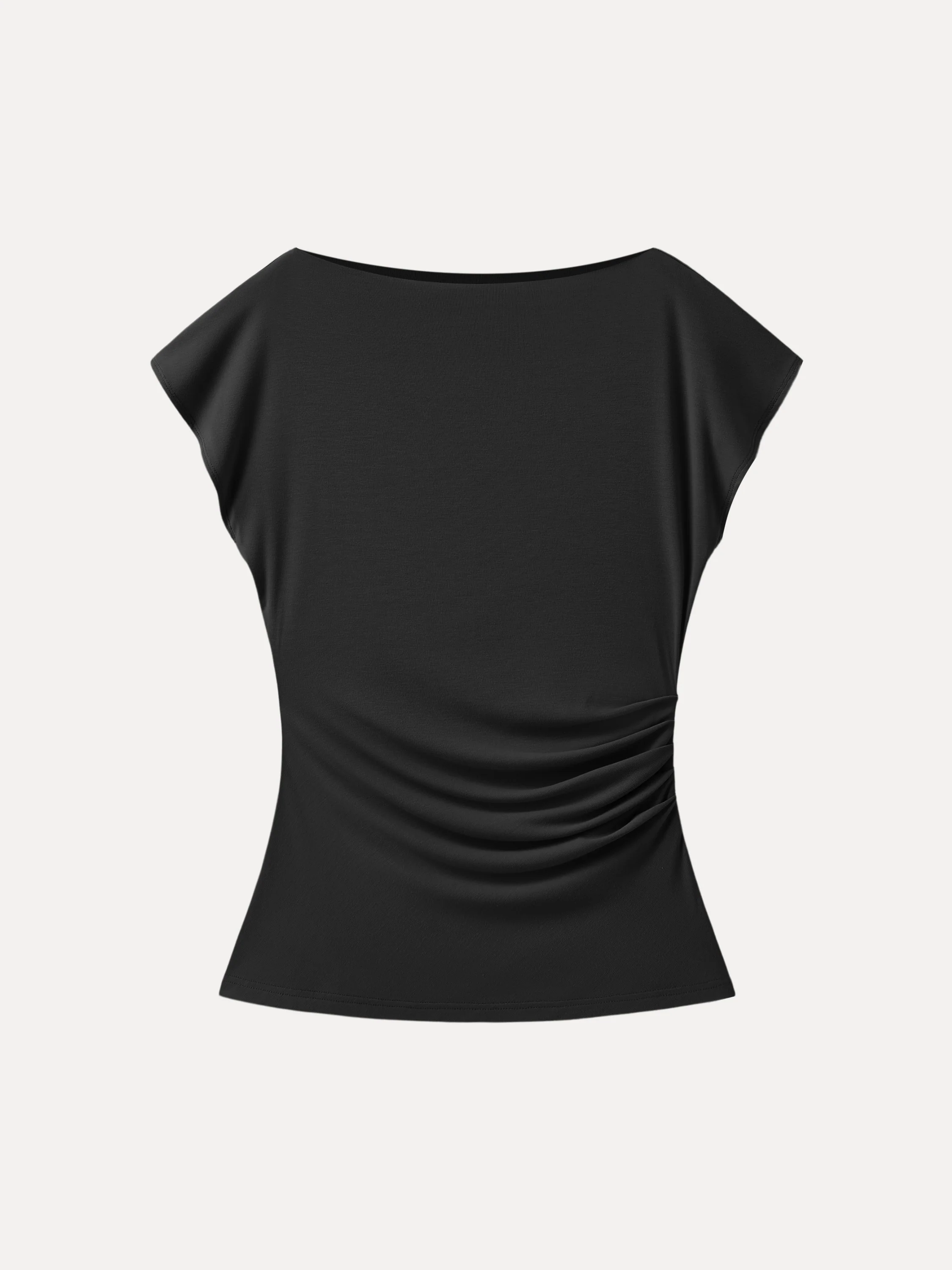 Boatneck Flutter Sleeve Side Tucked Long Tee - Image 16