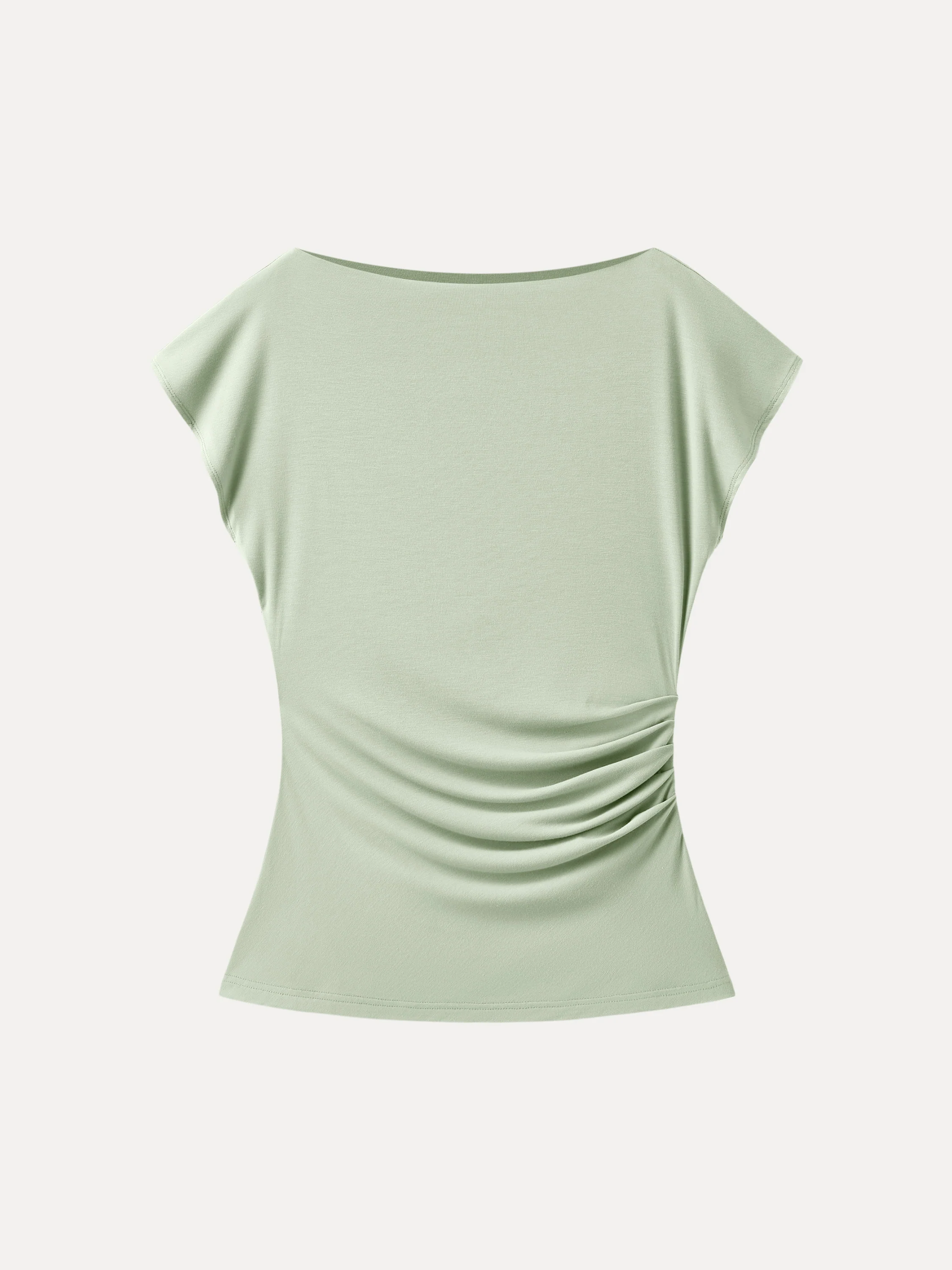 Boatneck Flutter Sleeve Side Tucked Long Tee - Image 5