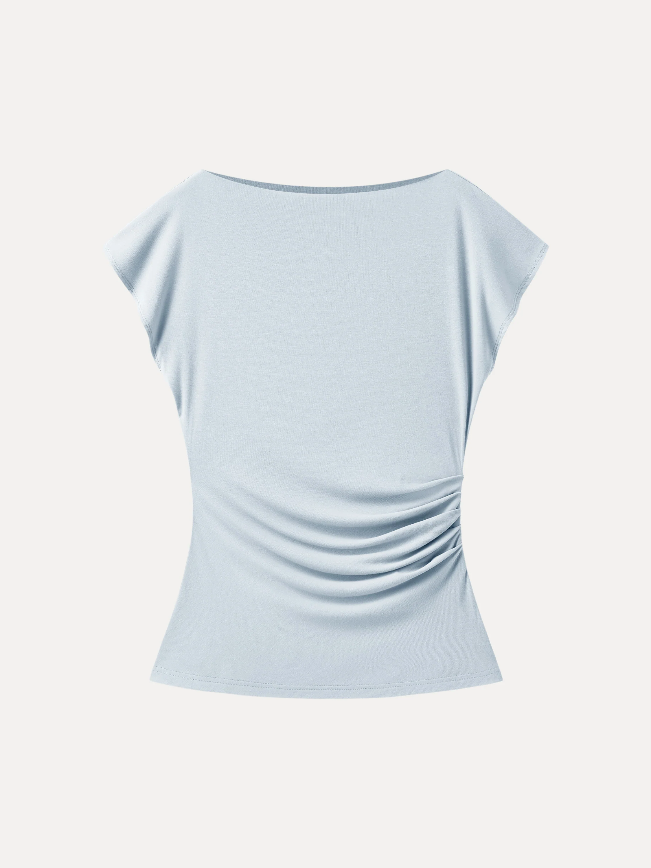 Boatneck Flutter Sleeve Side Tucked Long Tee - Image 7