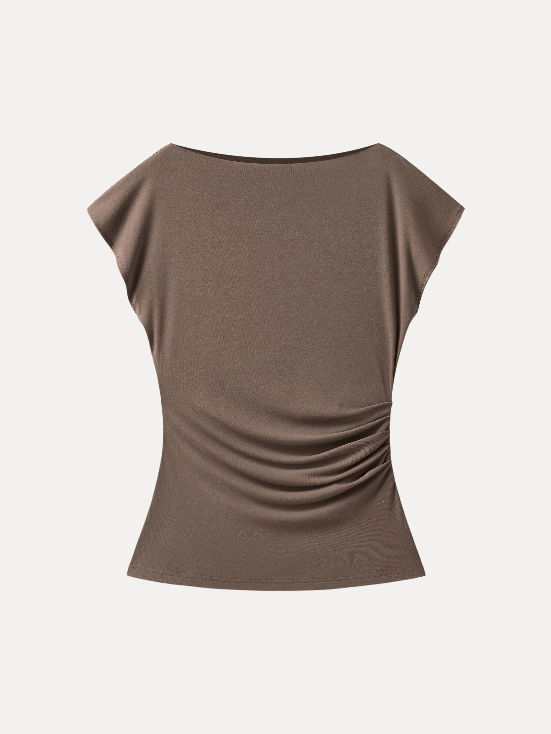 Boatneck Flutter Sleeve Side Tucked Long Tee - Image 9