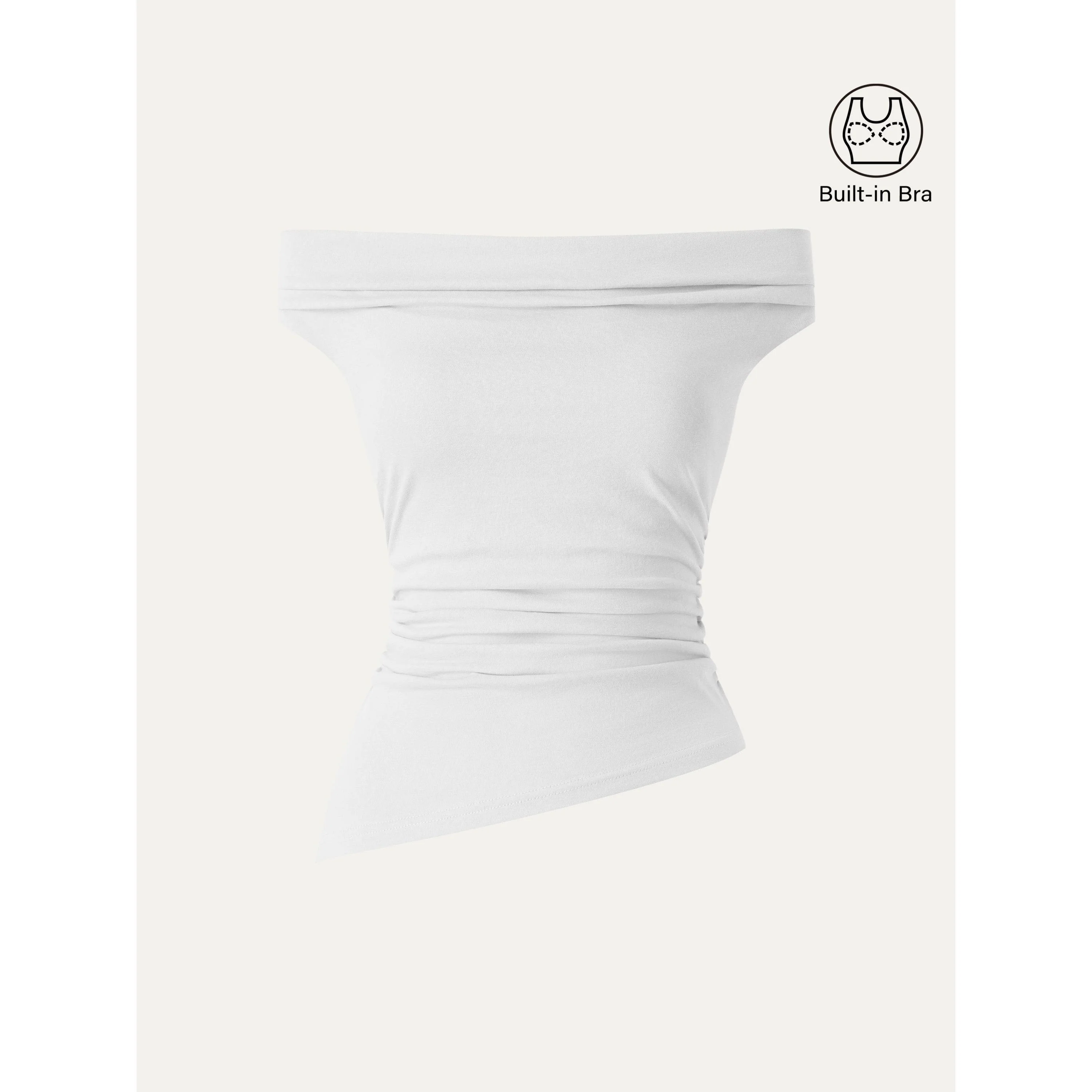 Off Shoulder Cotton-Linen Gathered New Airy Bra Tank - Image 13