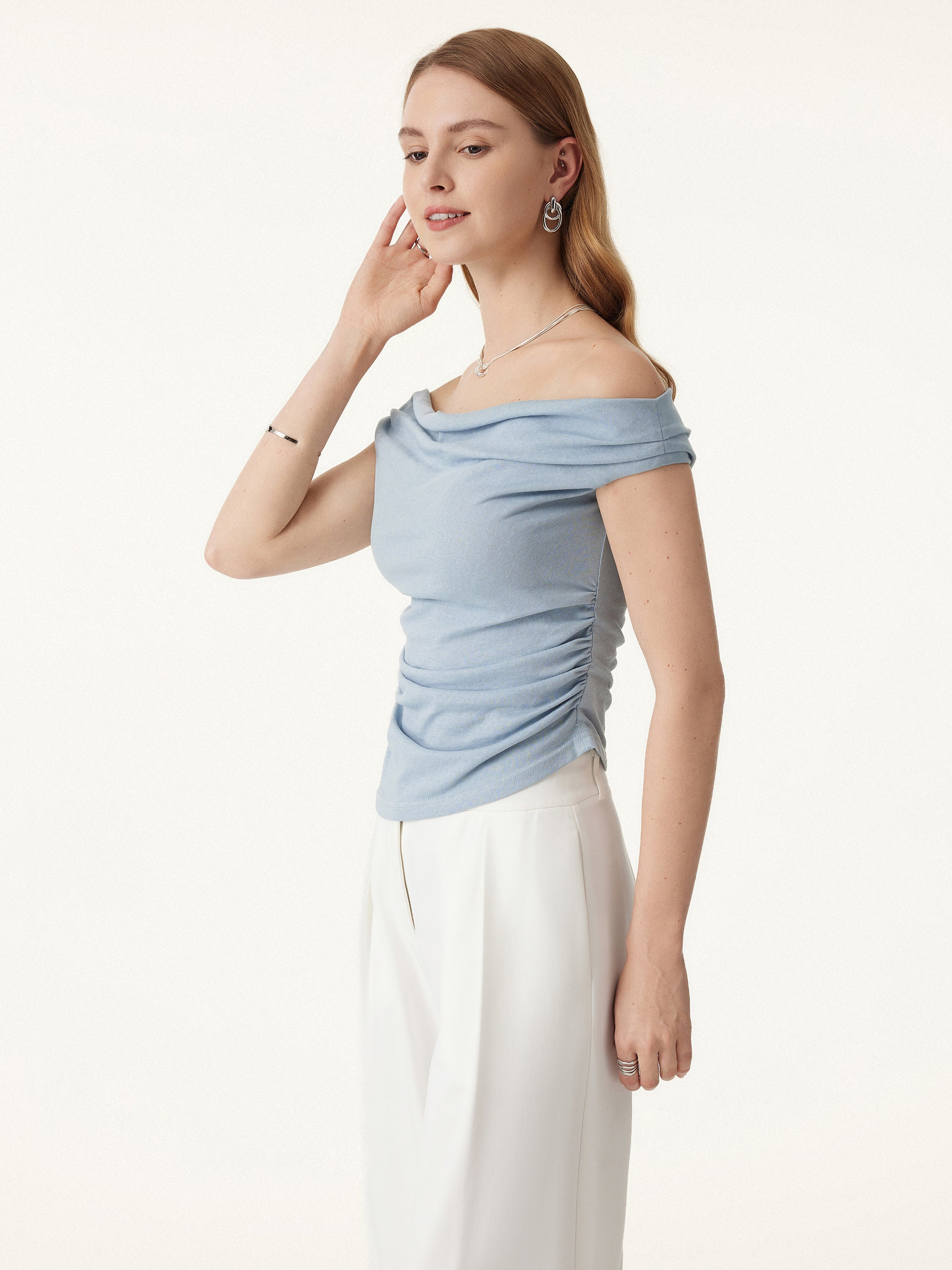 Off Shoulder Cotton-Linen Gathered New Airy Bra Tank - Image 7