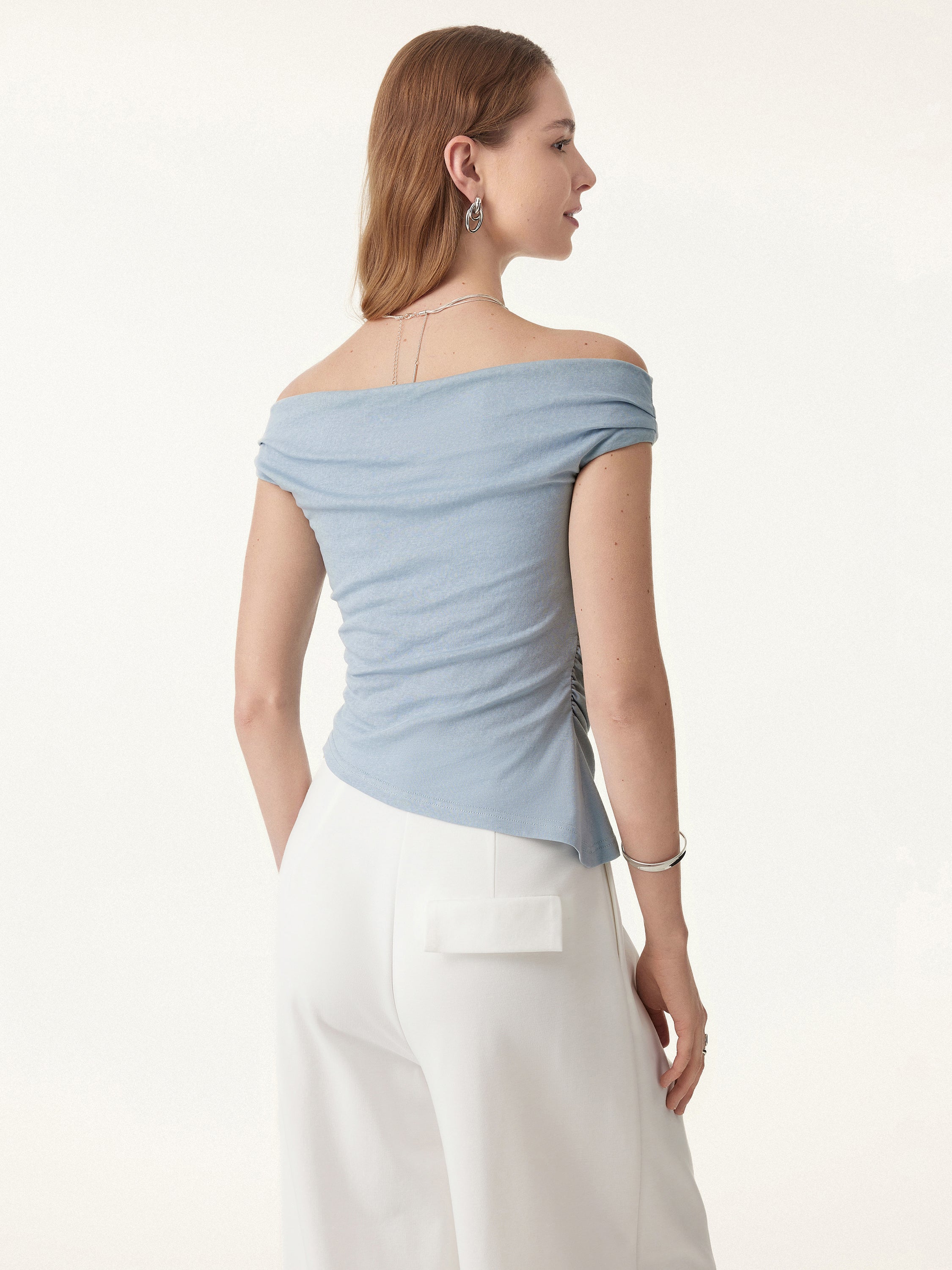 Off Shoulder Cotton-Linen Gathered New Airy Bra Tank - Image 9