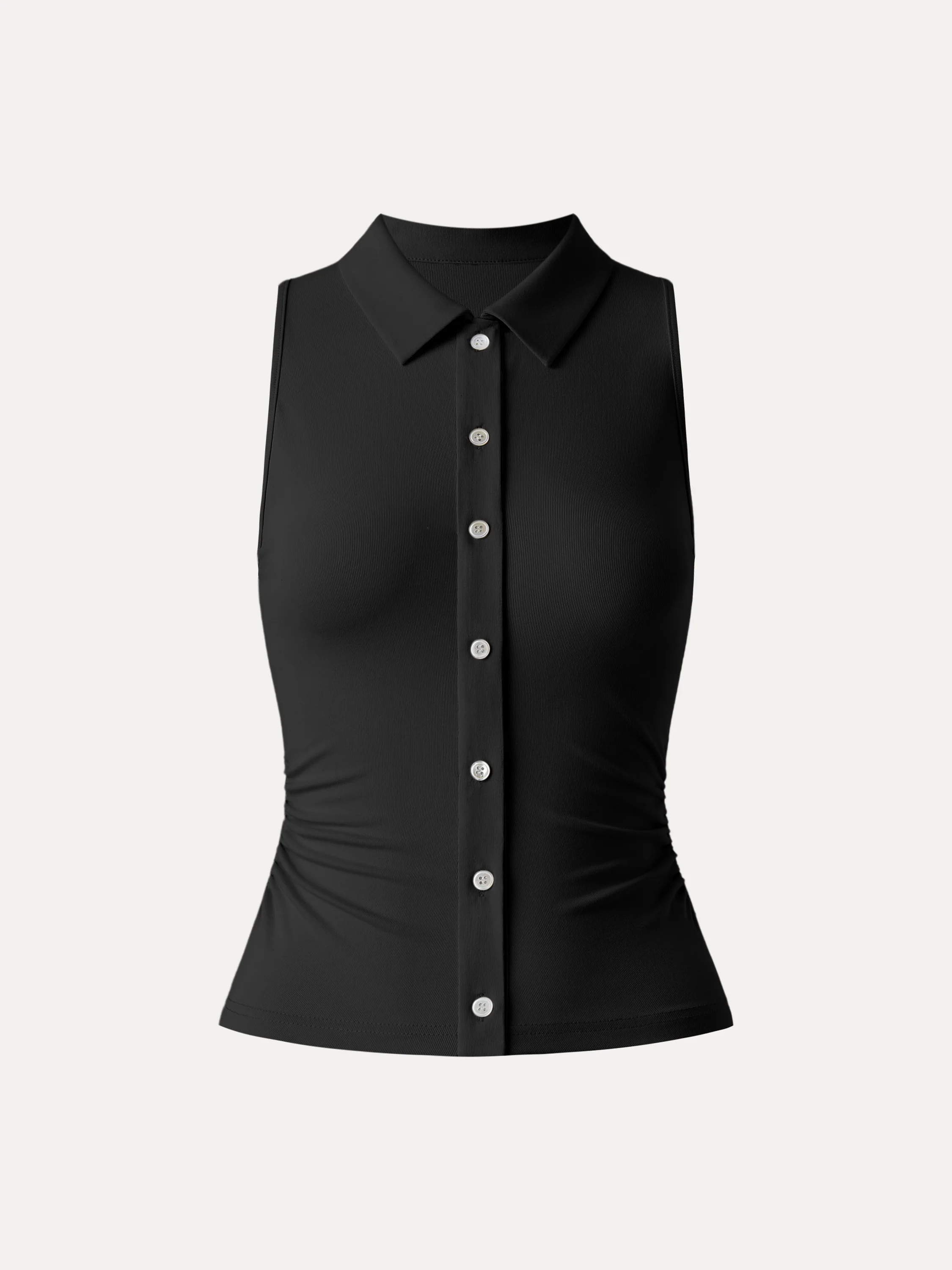 Collared Faux Button Placket Side Ruched Vest Top - Image 10
