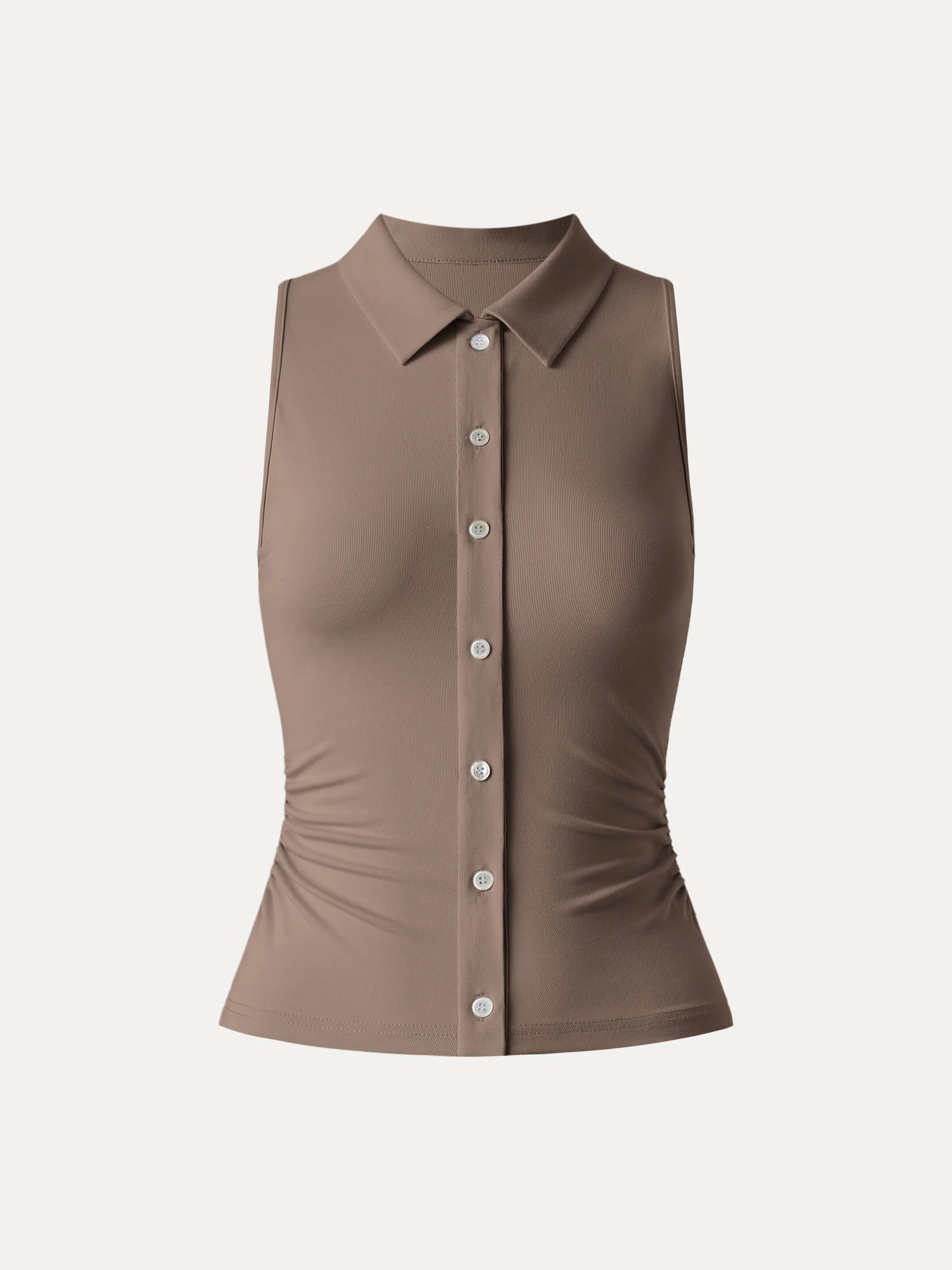 Collared Faux Button Placket Side Ruched Vest Top - Image 12