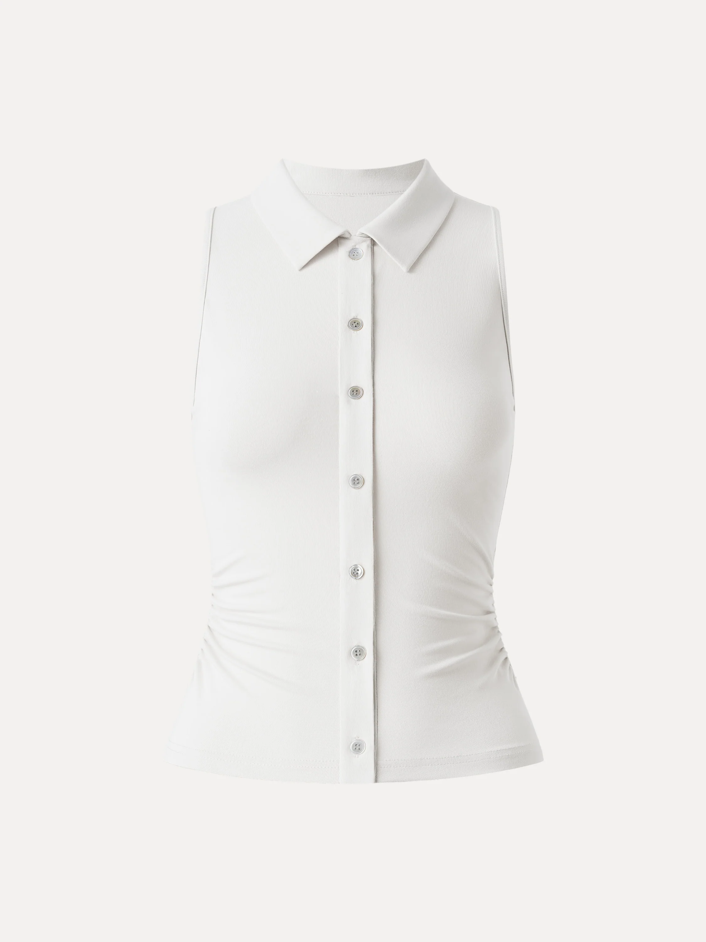 Collared Faux Button Placket Side Ruched Vest Top - Image 13