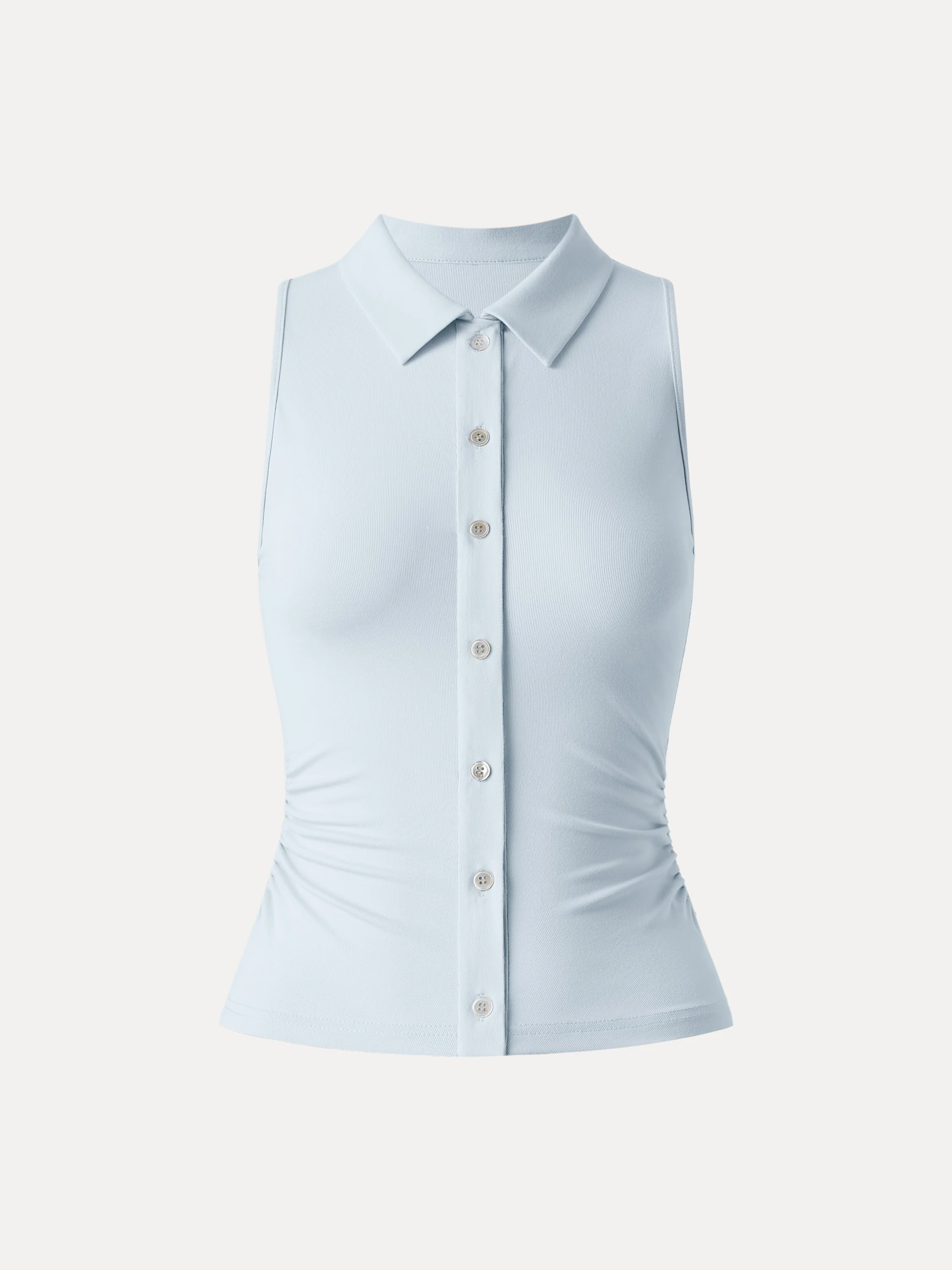 Collared Faux Button Placket Side Ruched Vest Top - Image 15