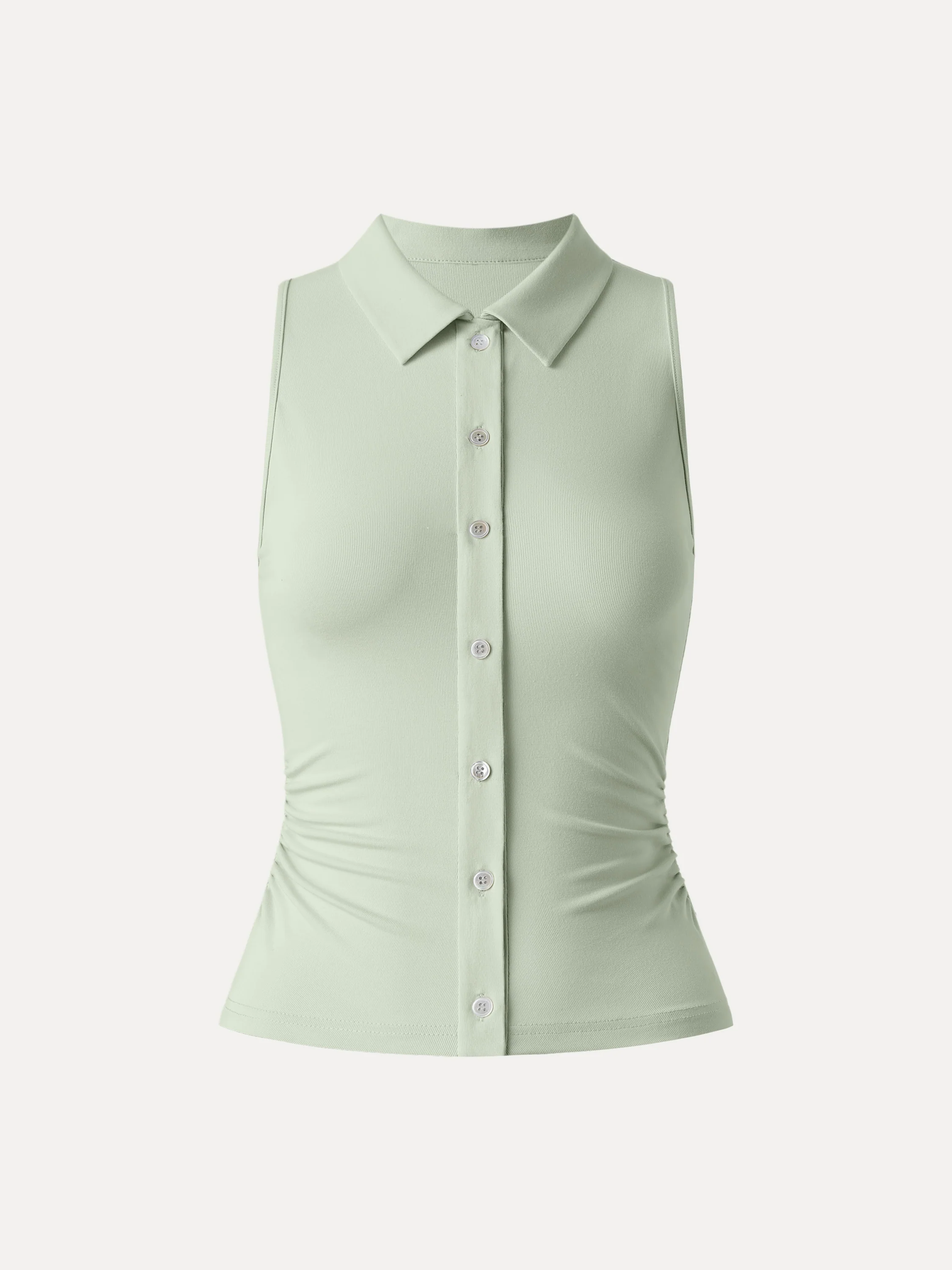 Collared Faux Button Placket Side Ruched Vest Top - Image 16
