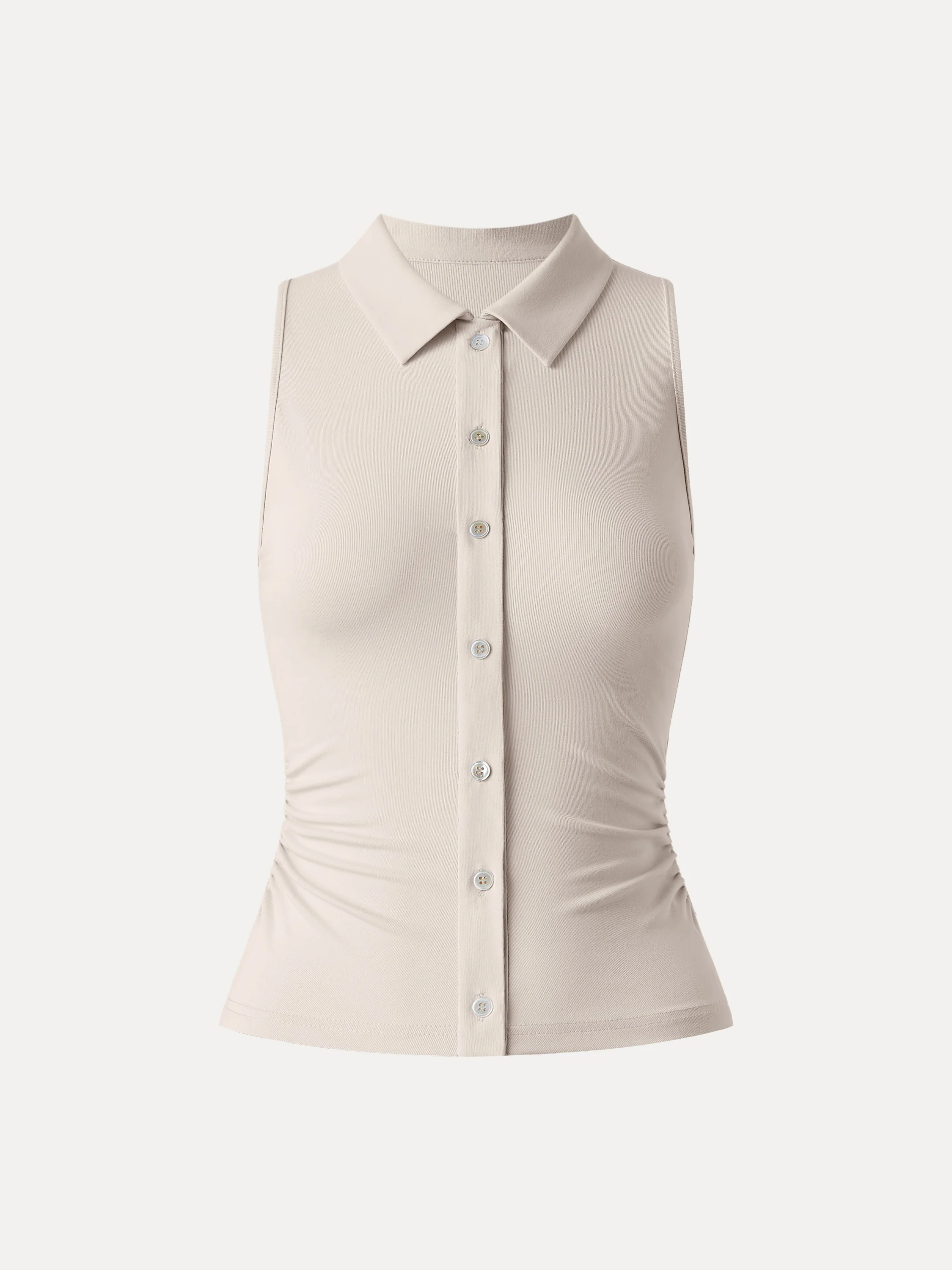 Collared Faux Button Placket Side Ruched Vest Top - Image 3