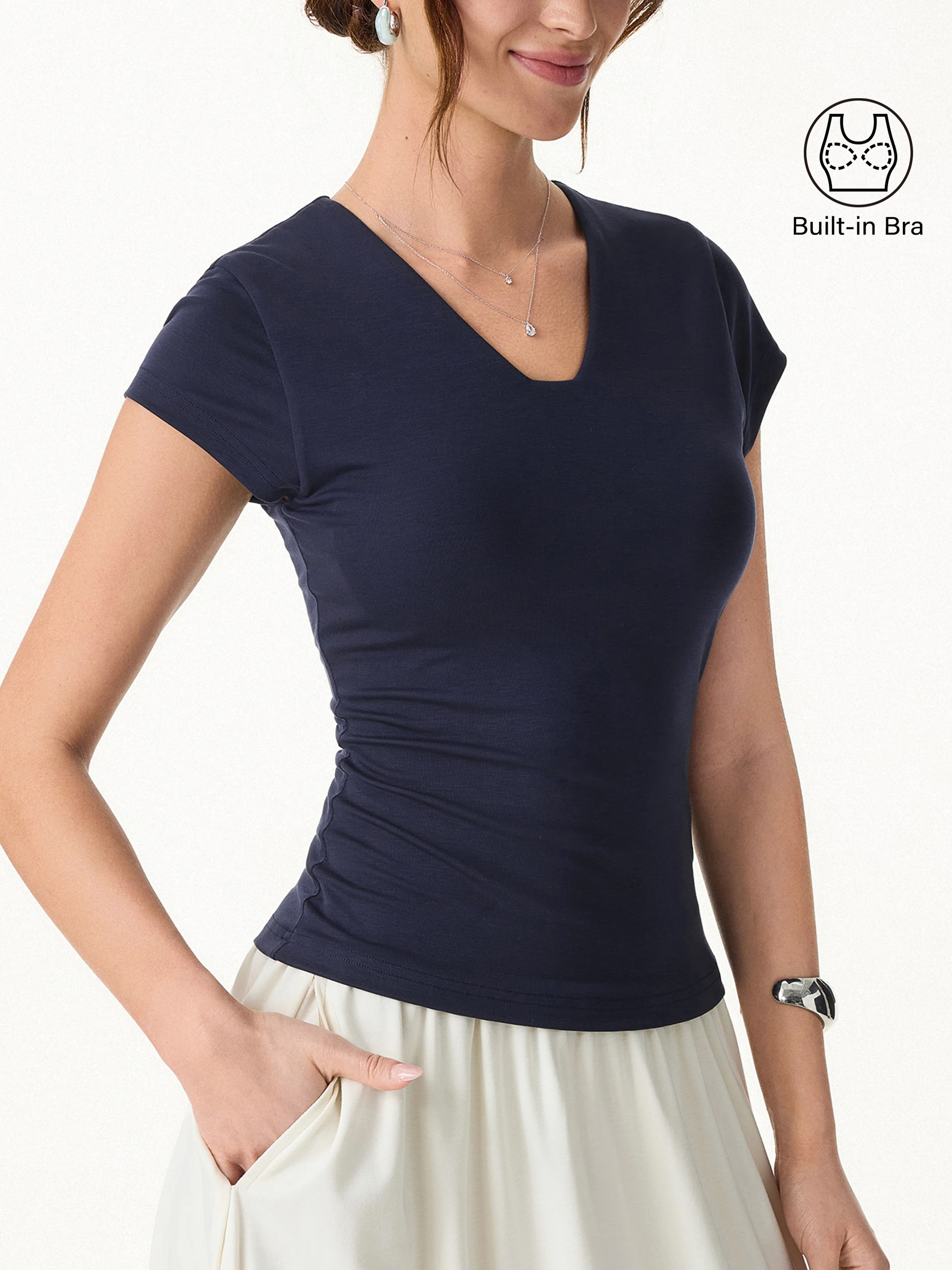 Cool Smooth V-Neck Cap Sleeve Bra Top - Image 7
