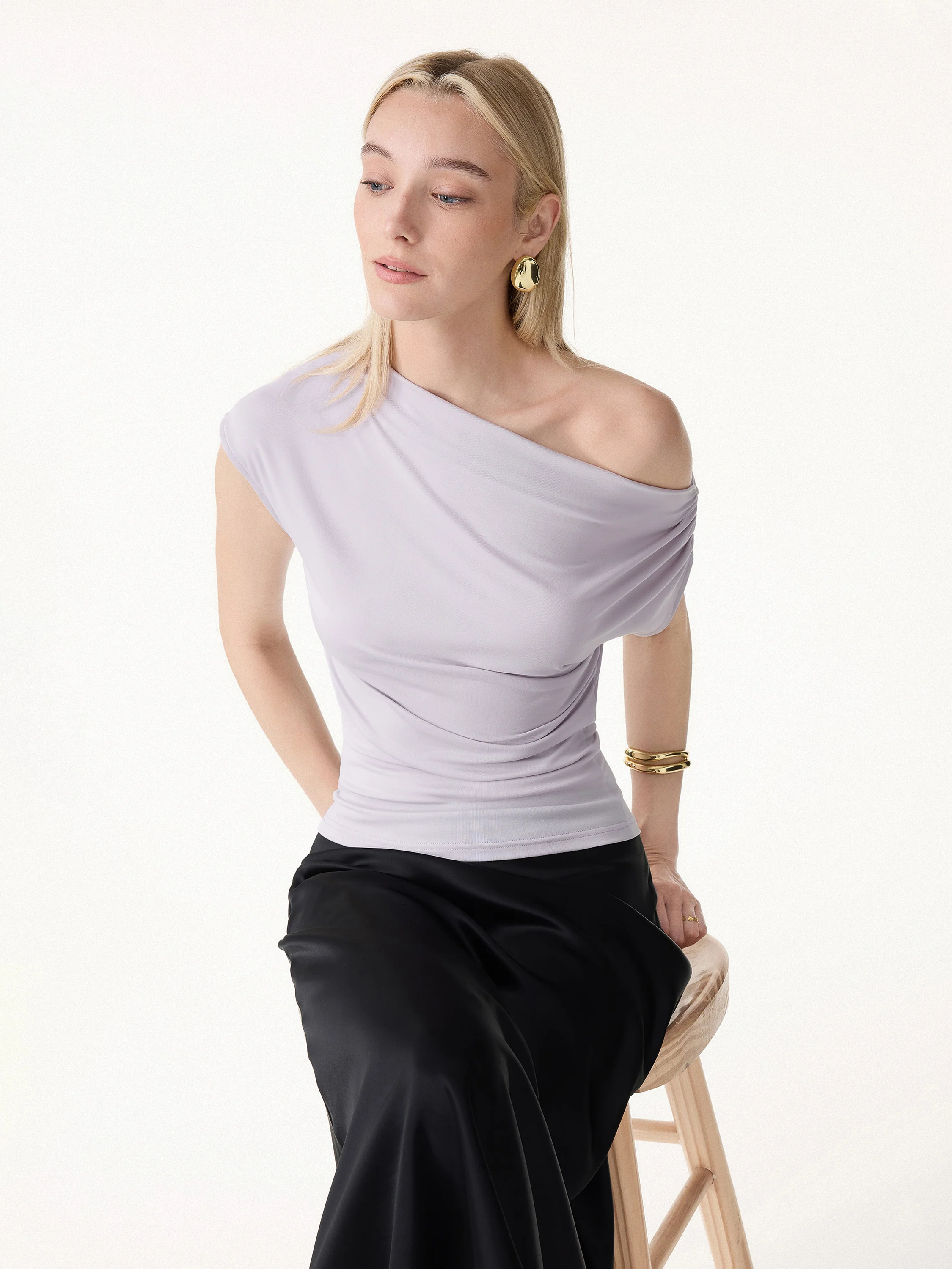 Cool-Touch Asymmetrical Ruched Shoulder Top - Image 5