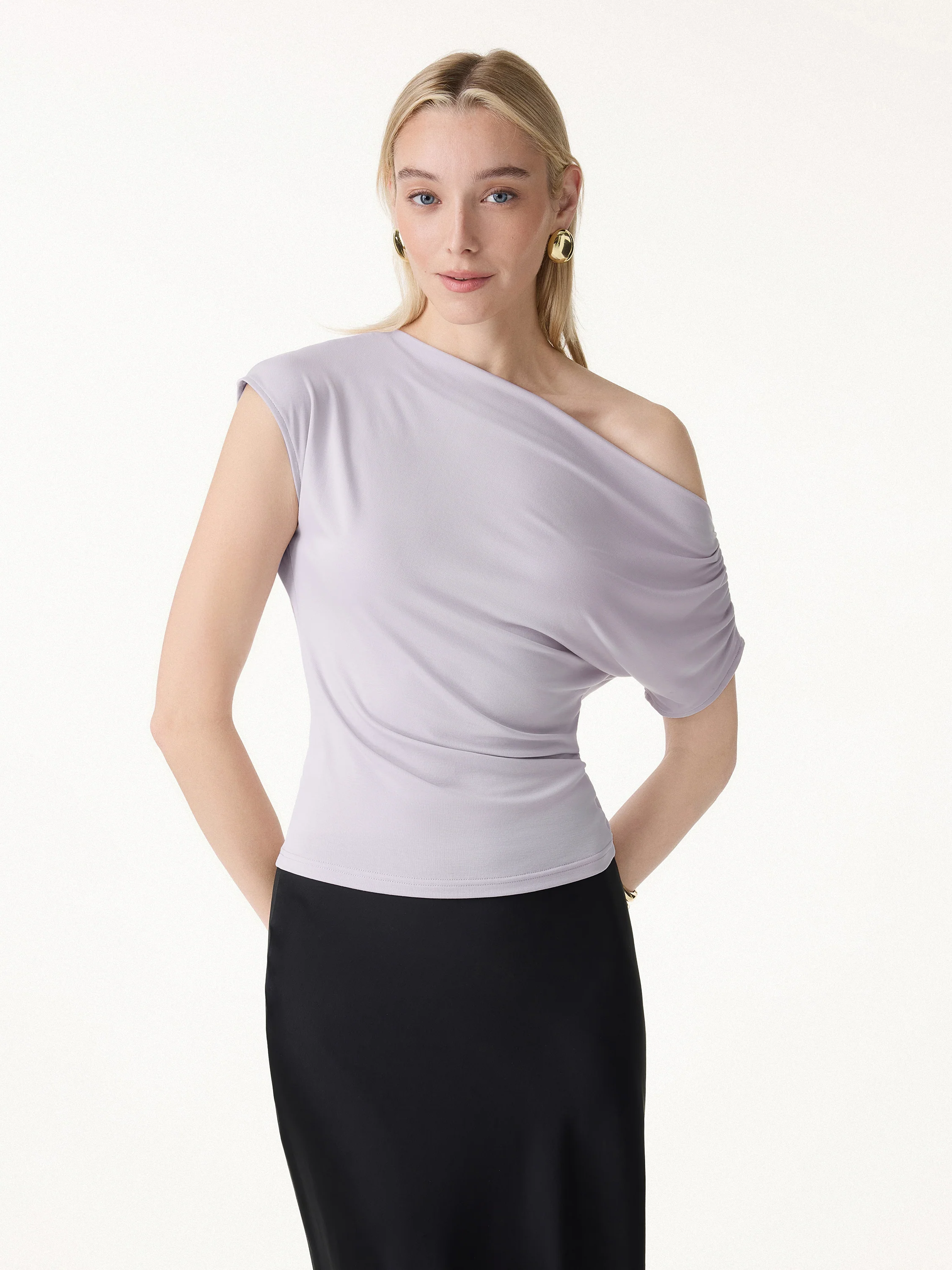 Cool-Touch Asymmetrical Ruched Shoulder Top - Image 6