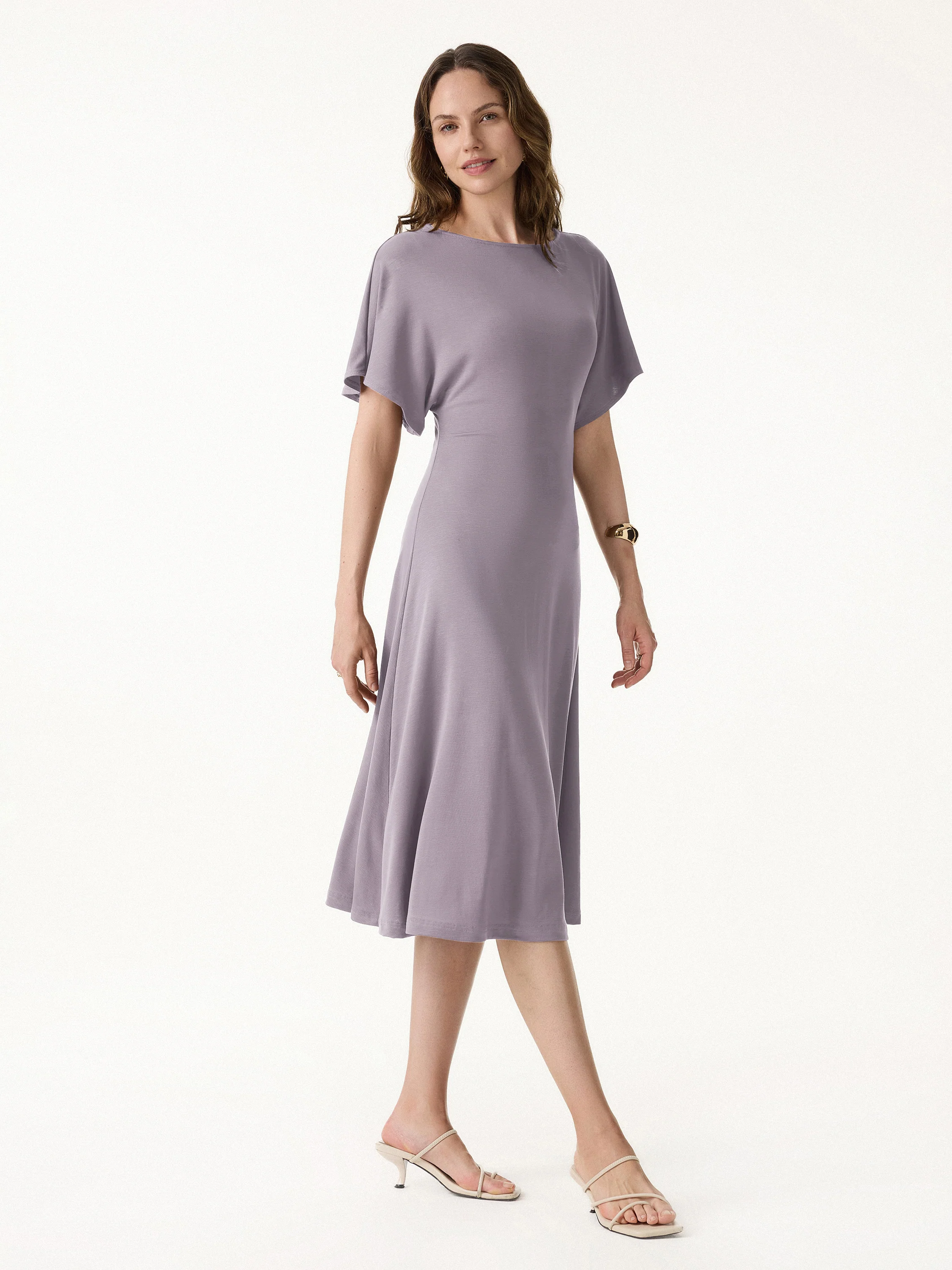 Cooling Flowy Mid-Length Sleeve Summer Midi Dress