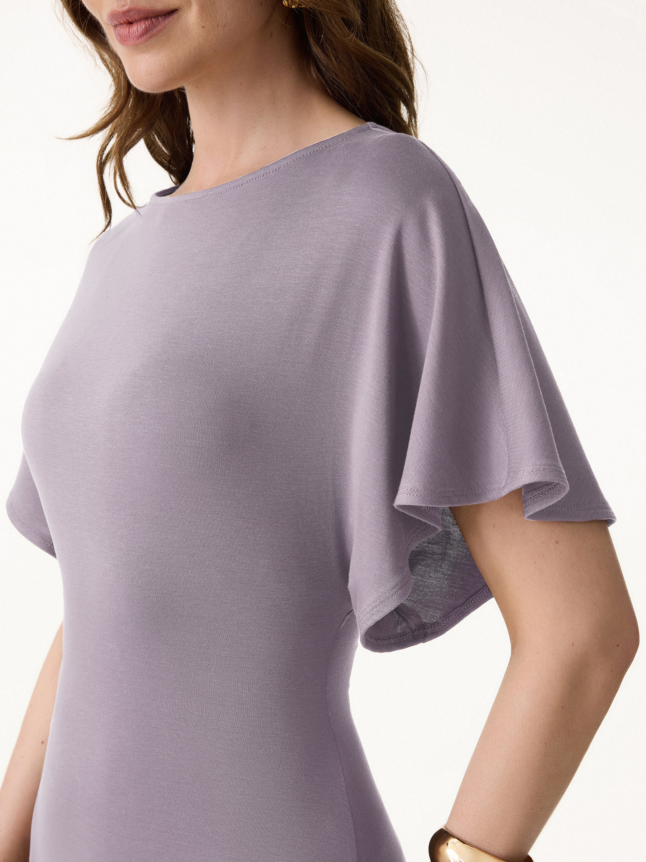 Cooling Flowy Mid-Length Sleeve Summer Midi Dress - Image 2