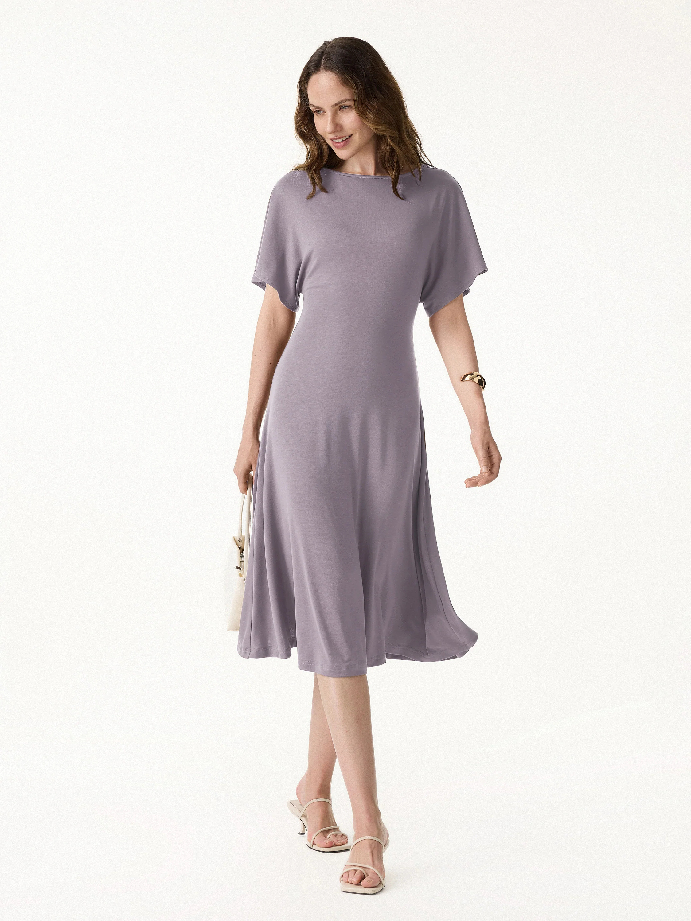 Cooling Flowy Mid-Length Sleeve Summer Midi Dress - Image 3