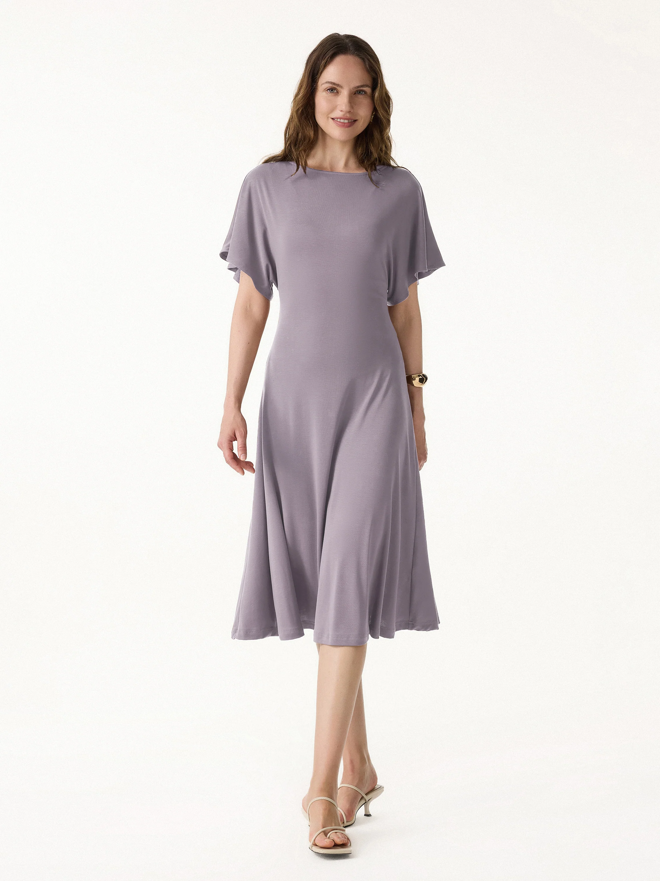 Cooling Flowy Mid-Length Sleeve Summer Midi Dress - Image 4