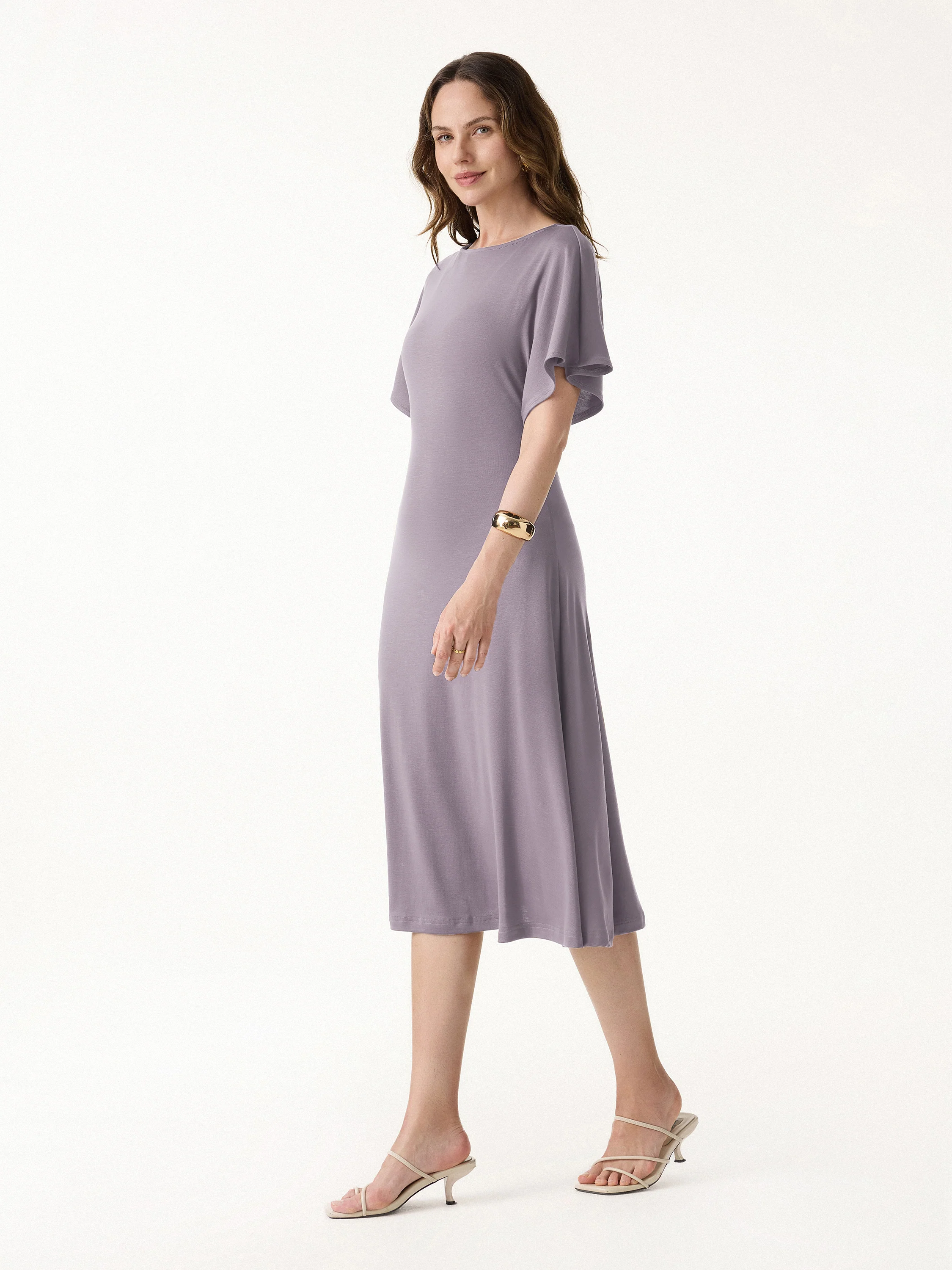 Cooling Flowy Mid-Length Sleeve Summer Midi Dress - Image 6