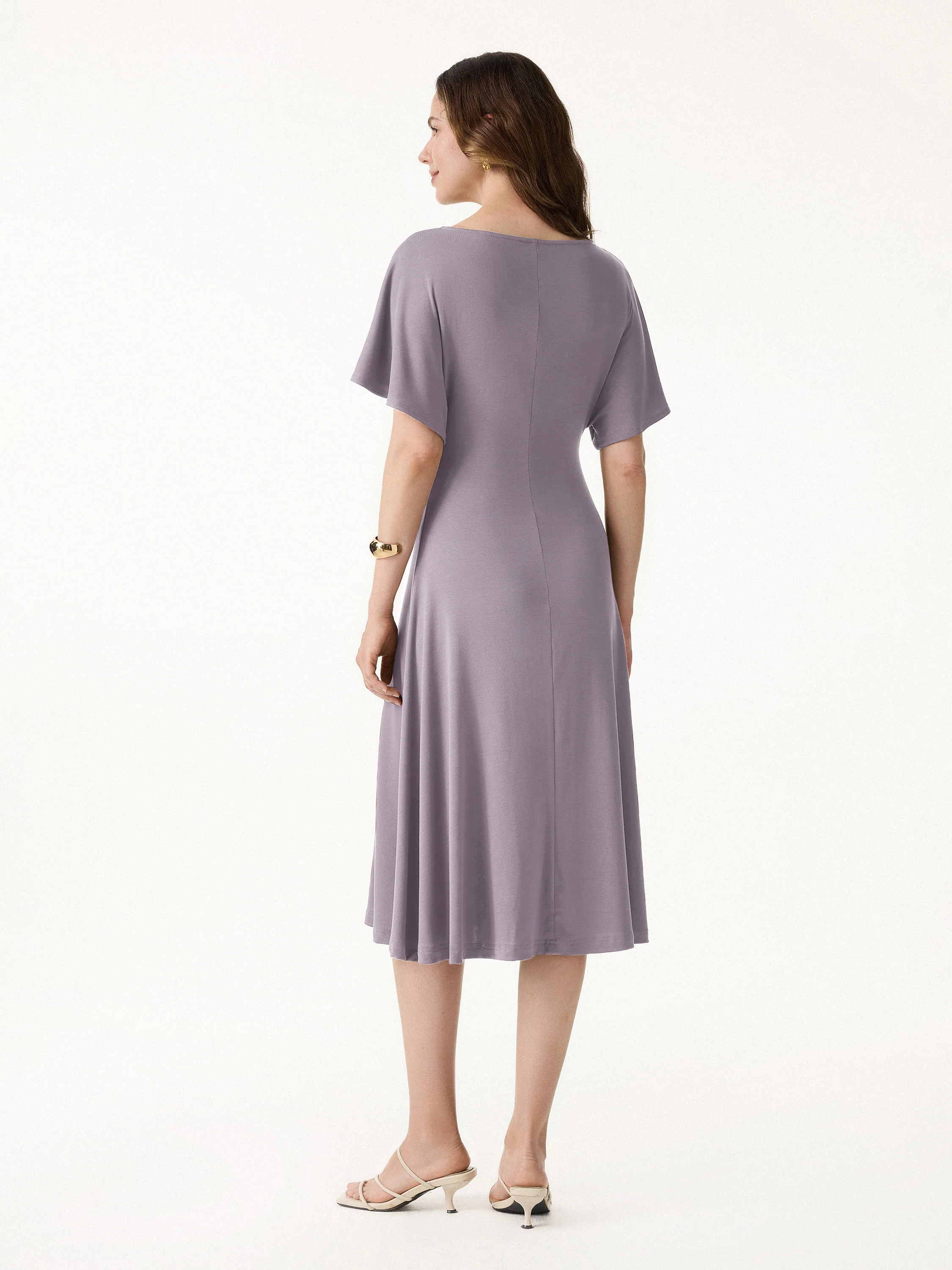 Cooling Flowy Mid-Length Sleeve Summer Midi Dress - Image 7