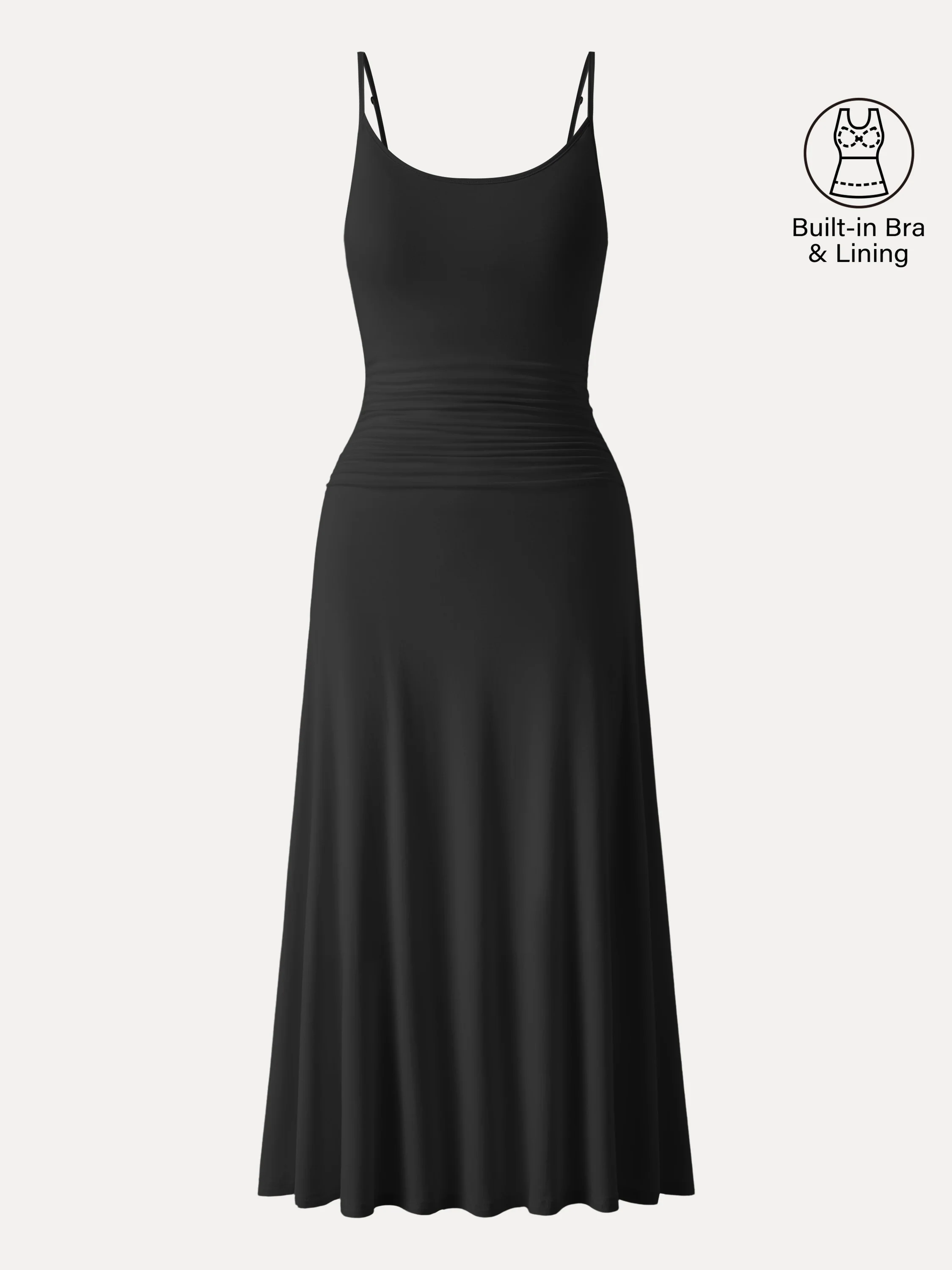 Cooling Lyocell Adjustable Spaghetti Strap Ruched Maxi Bra Dress - Image 14