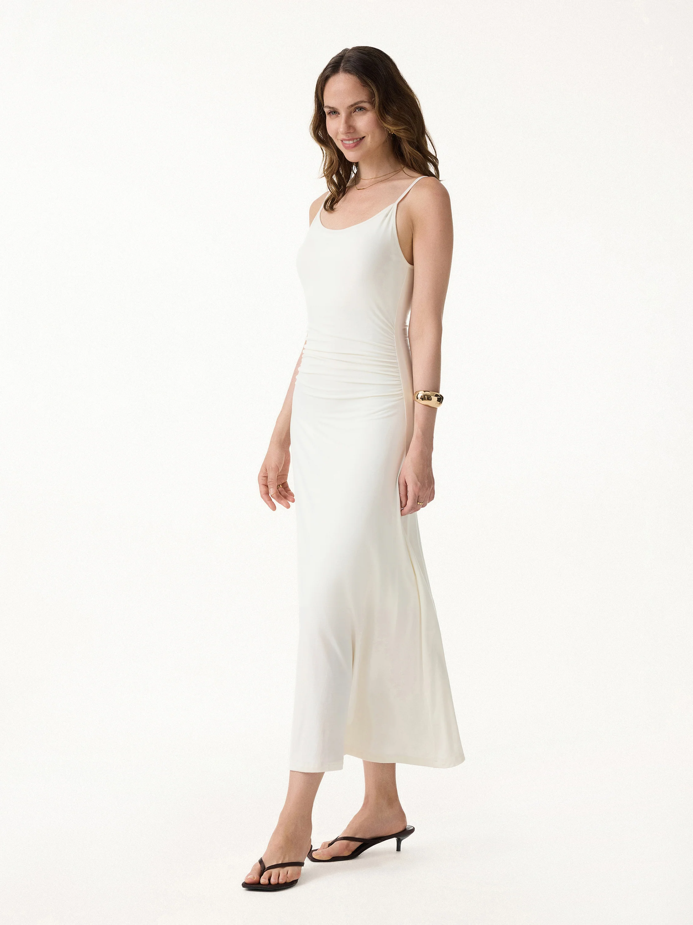 Cooling Lyocell Adjustable Spaghetti Strap Ruched Maxi Bra Dress - Image 6