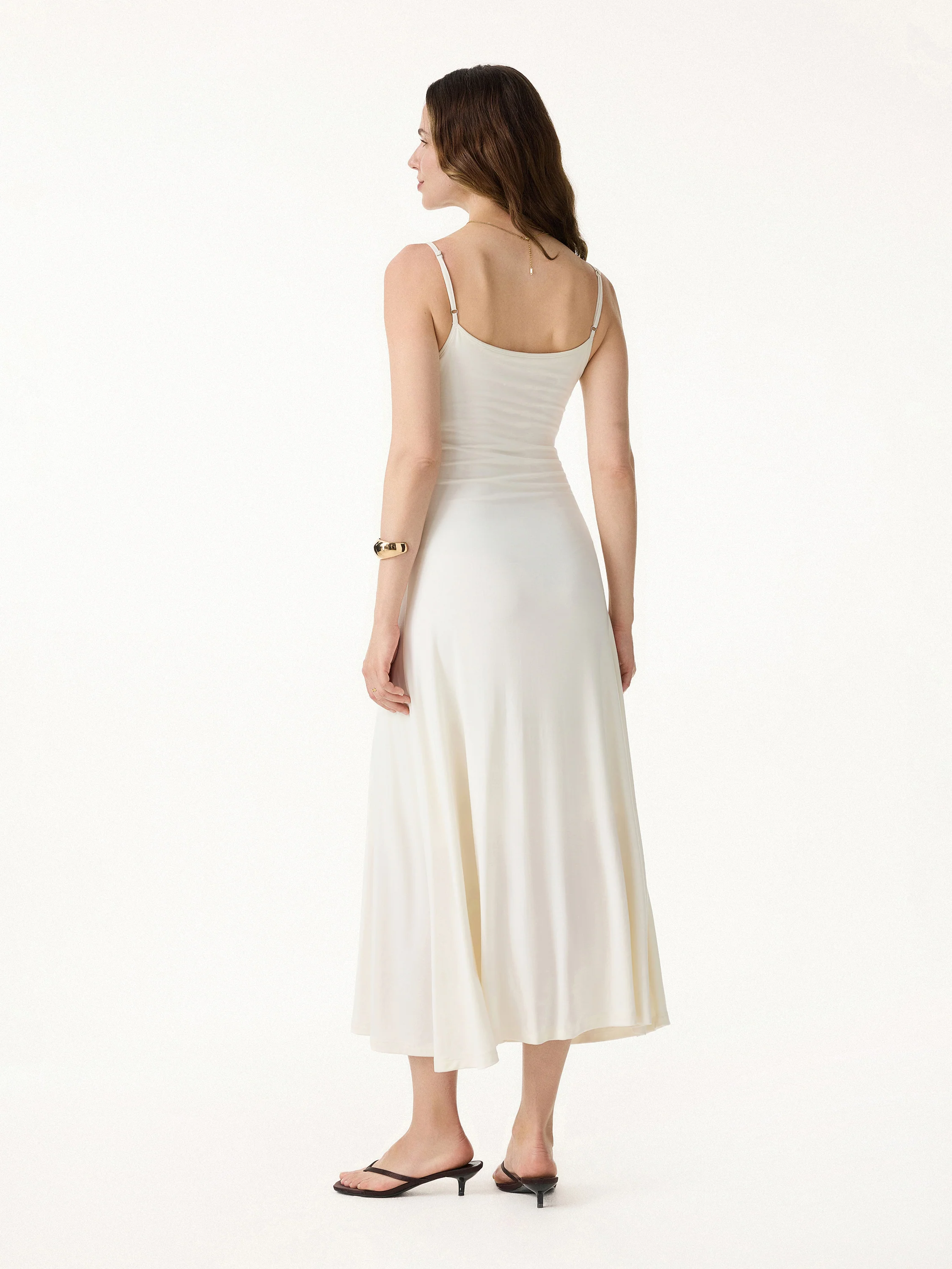 Cooling Lyocell Adjustable Spaghetti Strap Ruched Maxi Bra Dress - Image 8