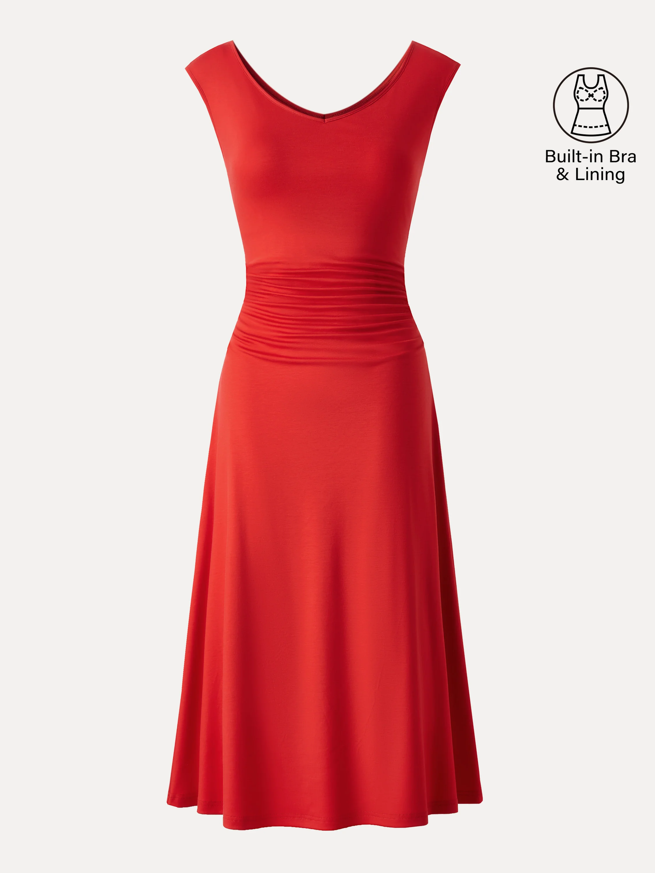 Cooling Lyocell V-Neck Ruched Midi Bra Dress - Image 10