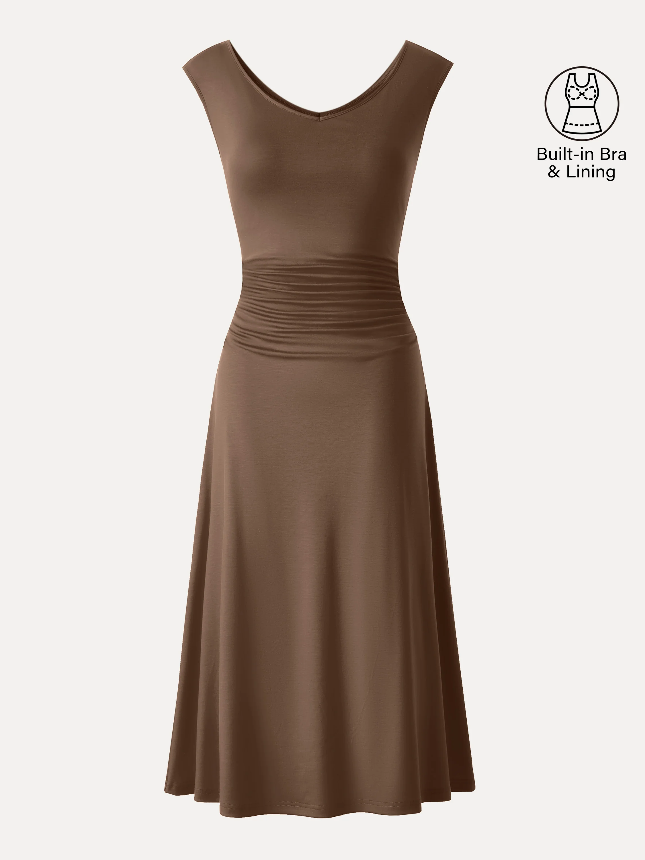 Cooling Lyocell V-Neck Ruched Midi Bra Dress - Image 11