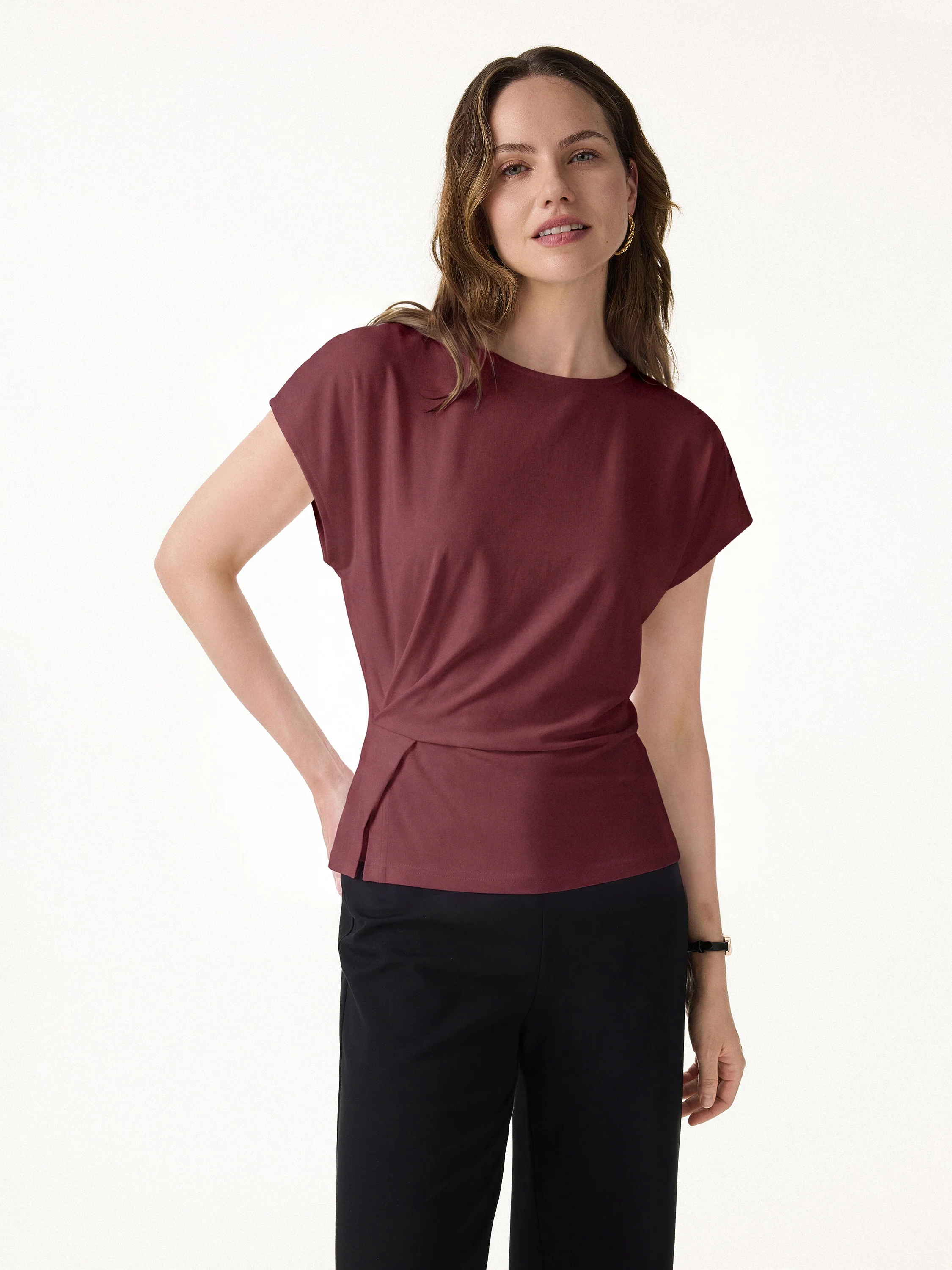 Cooling Ponte Relaxed Round Neck Tucked Top - Image 12