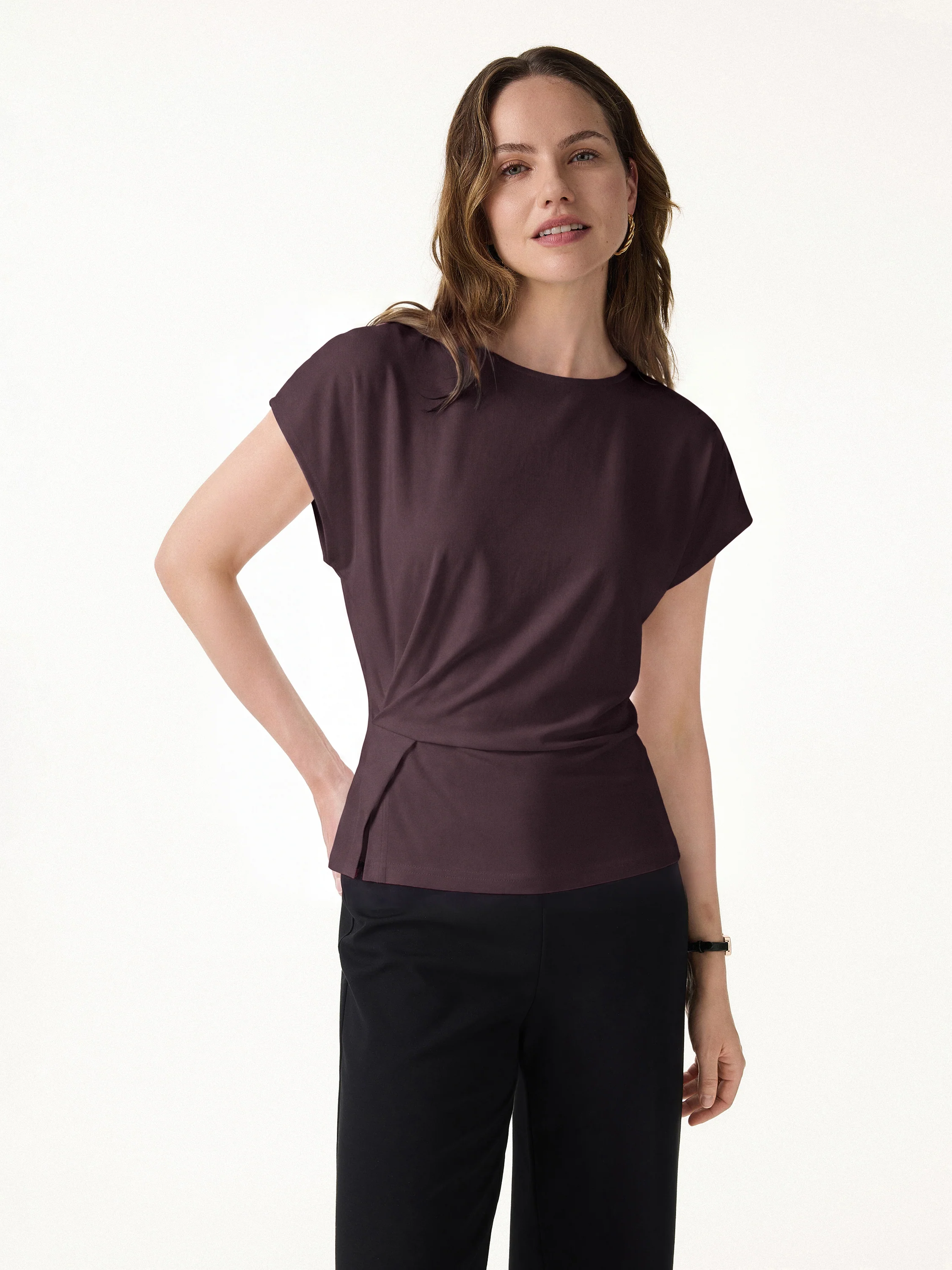 Cooling Ponte Relaxed Round Neck Tucked Top - Image 14
