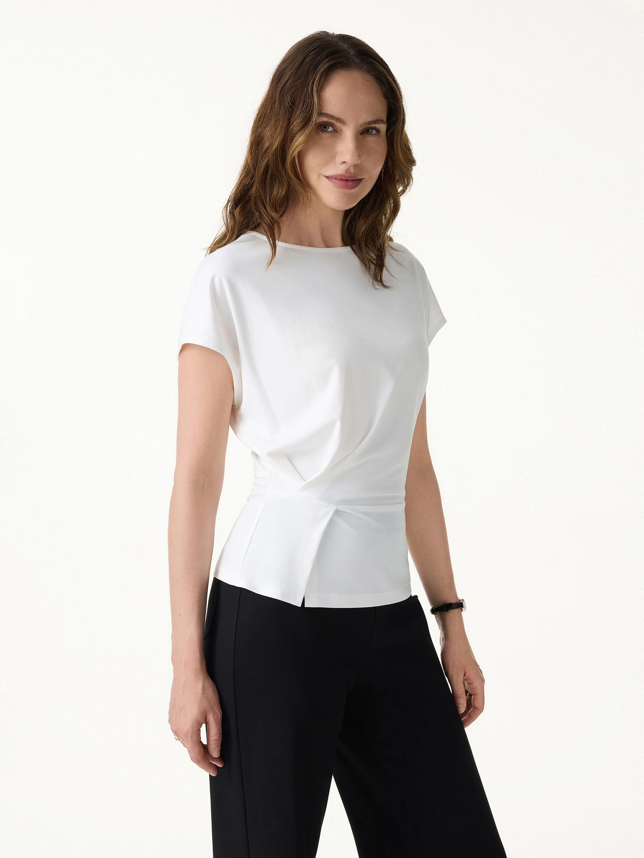 Cooling Ponte Relaxed Round Neck Tucked Top - Image 6