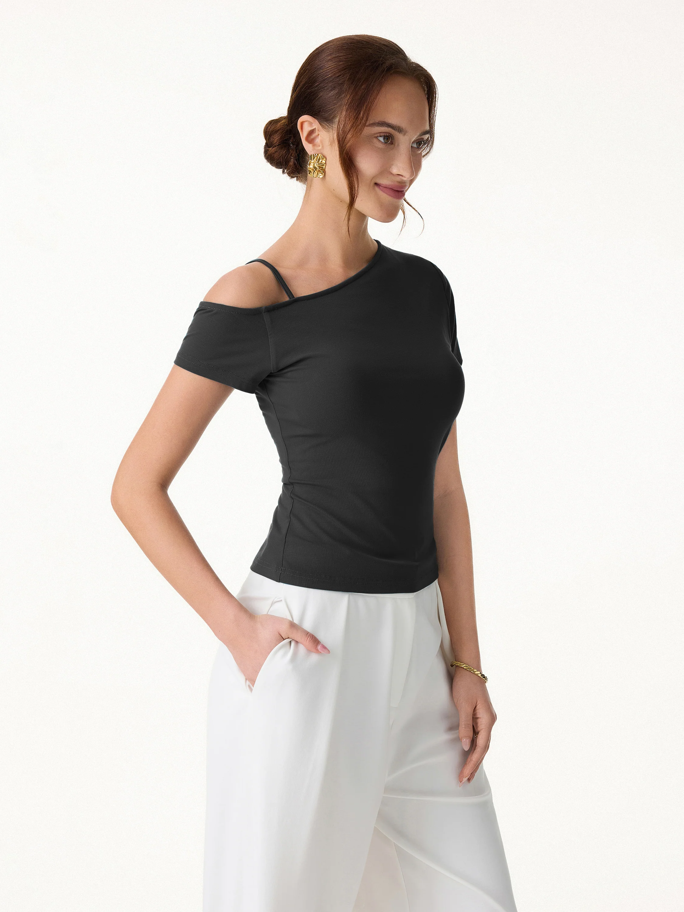 Cooling SkinKiss Asymmetrical Shoulder Bra Top
