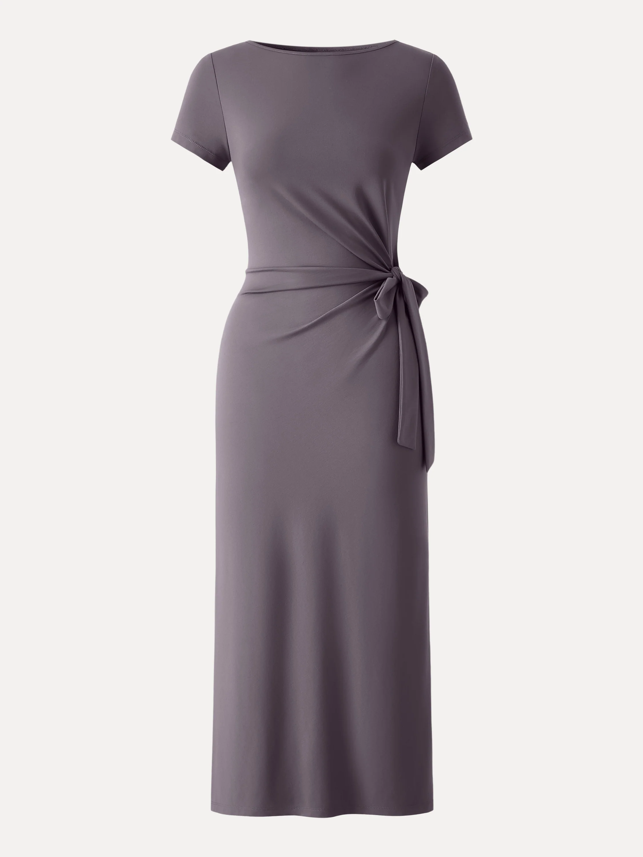 Cooling Wrinkle-Resistant Side Waist Tie Midi Dress with Slit - Image 11