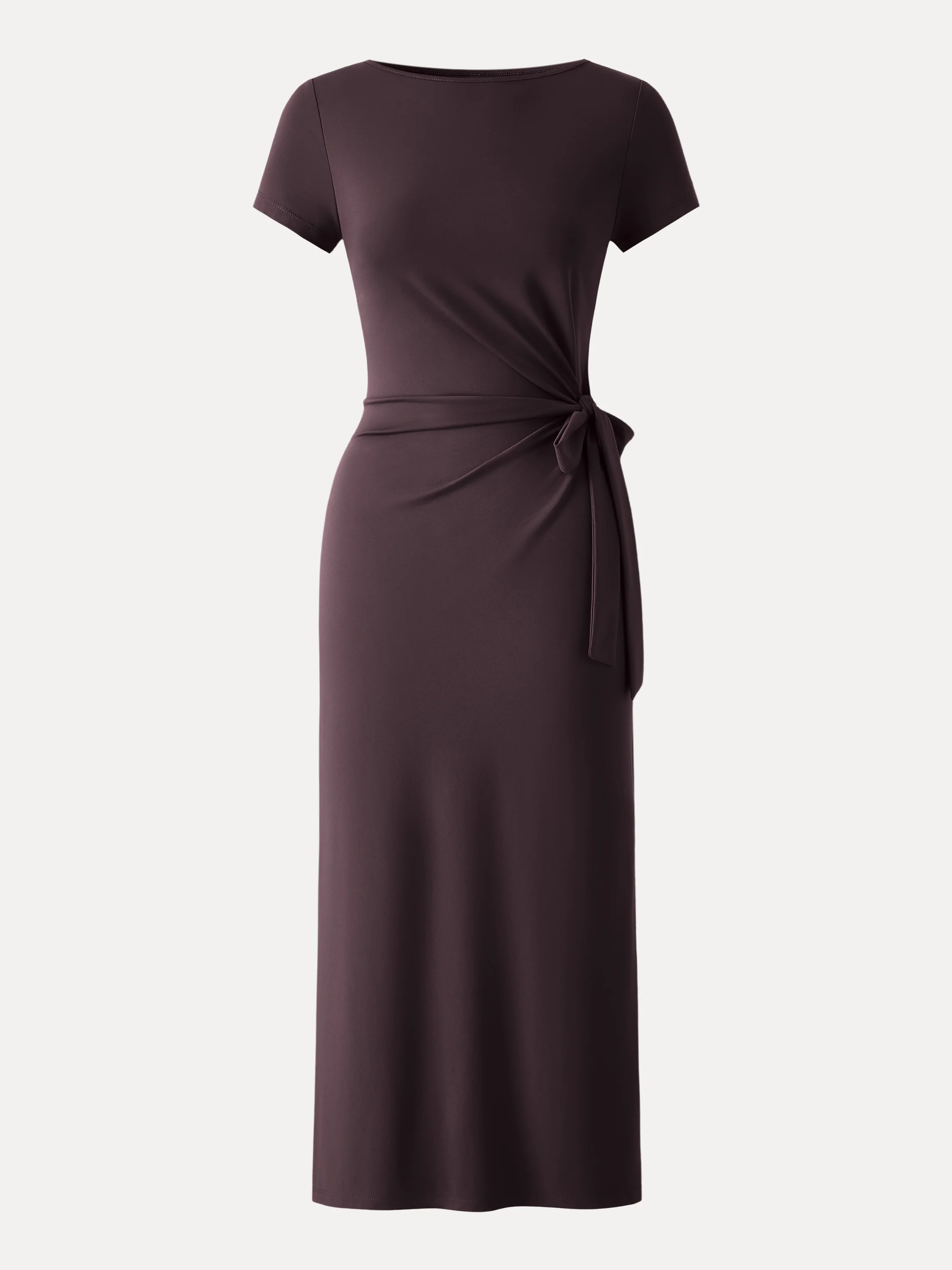 Cooling Wrinkle-Resistant Side Waist Tie Midi Dress with Slit - Image 12