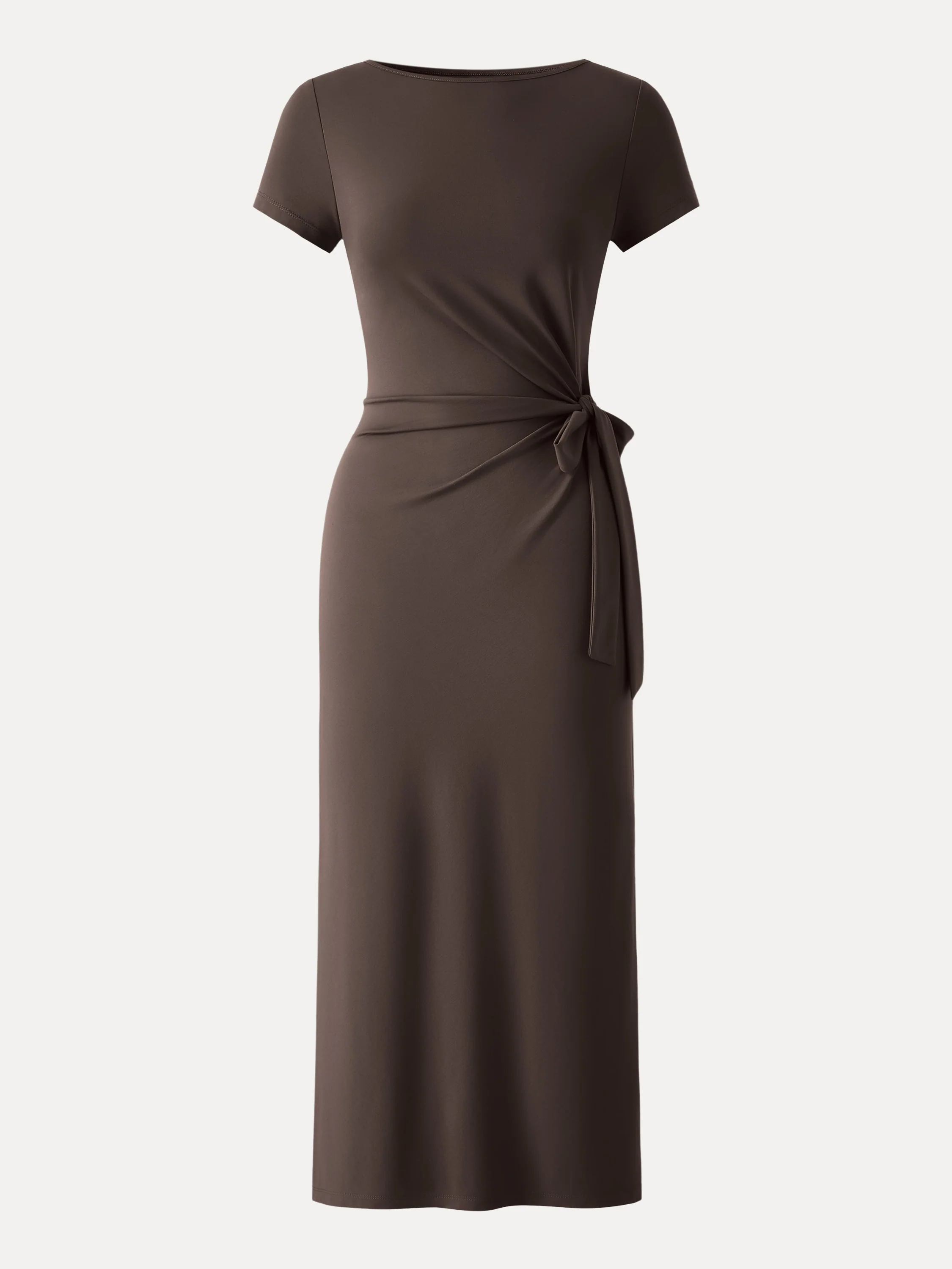 Cooling Wrinkle-Resistant Side Waist Tie Midi Dress with Slit - Image 13
