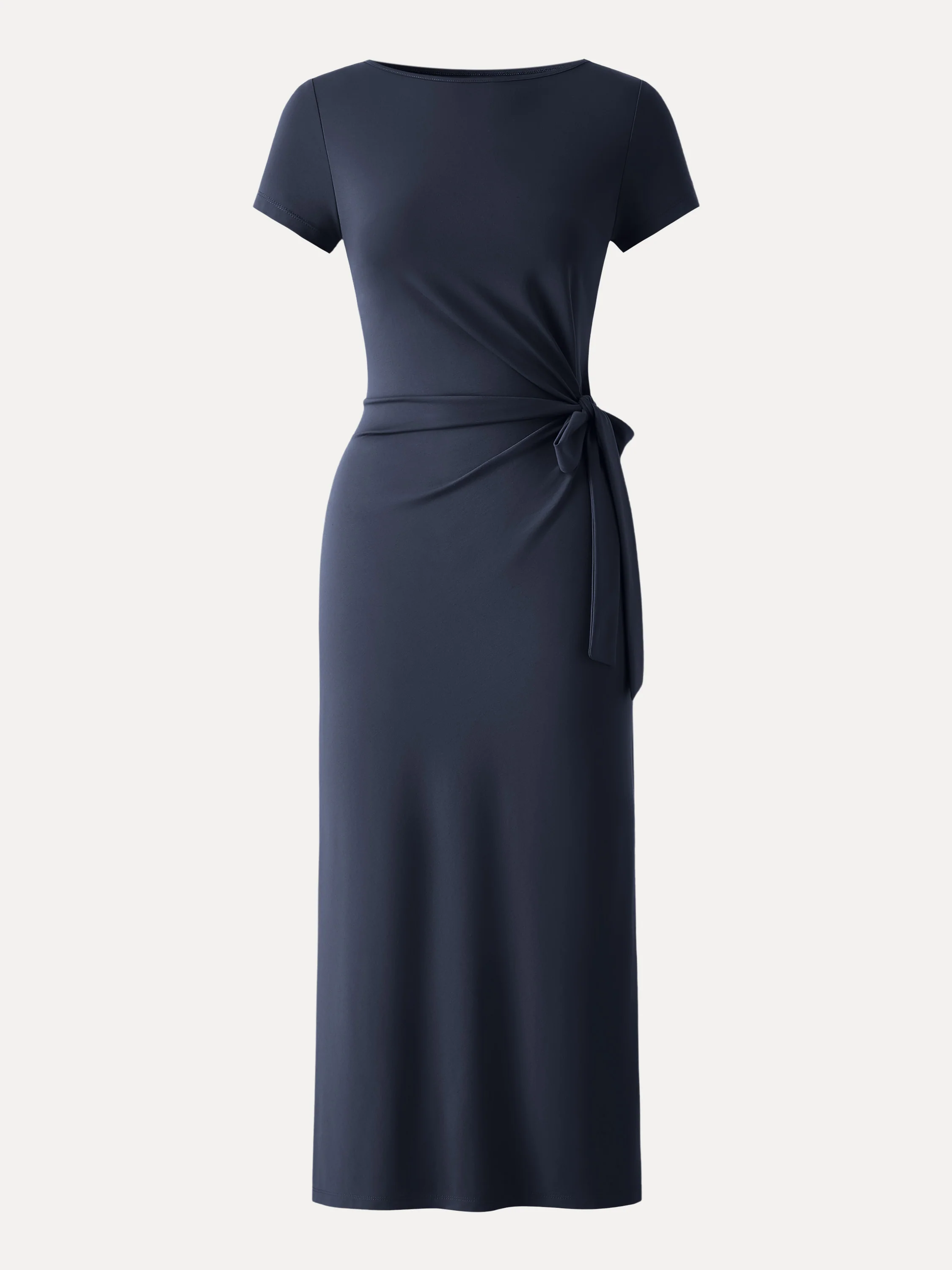 Cooling Wrinkle-Resistant Side Waist Tie Midi Dress with Slit - Image 15