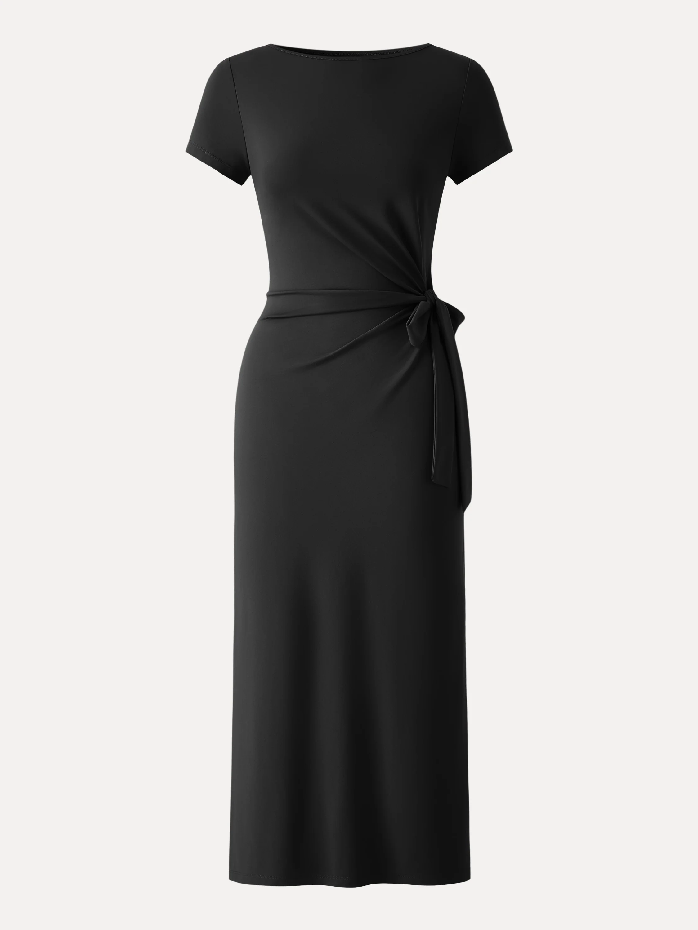 Cooling Wrinkle-Resistant Side Waist Tie Midi Dress with Slit - Image 16