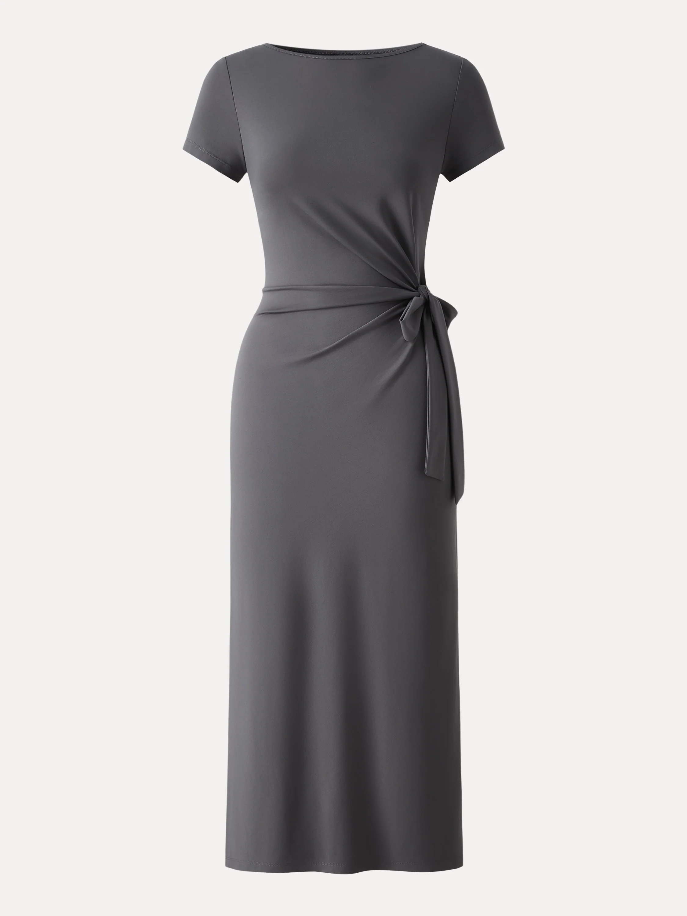 Cooling Wrinkle-Resistant Side Waist Tie Midi Dress with Slit - Image 9