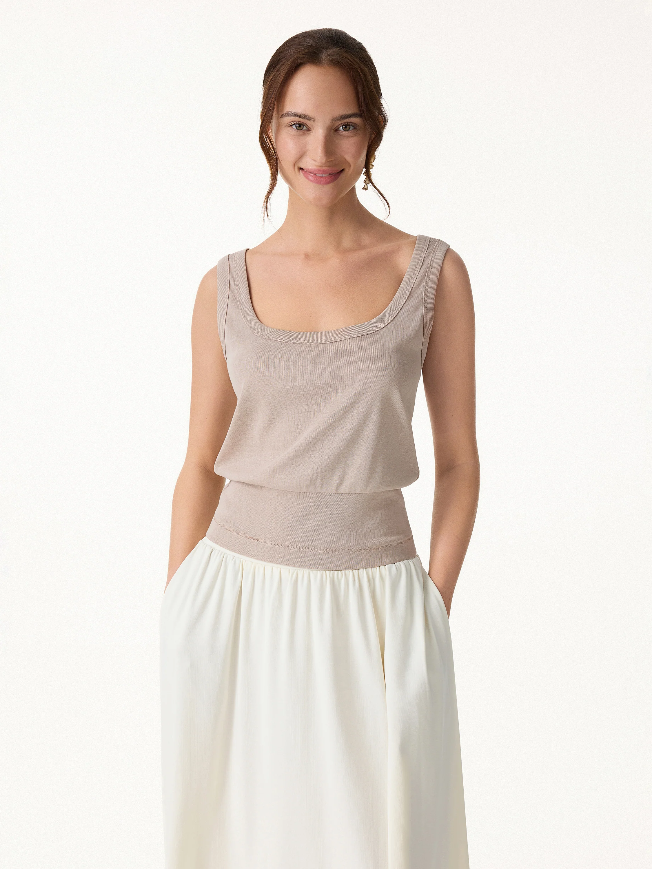 Cotton-Linen Blend Reversible Boatneck Low Back Top - Image 2