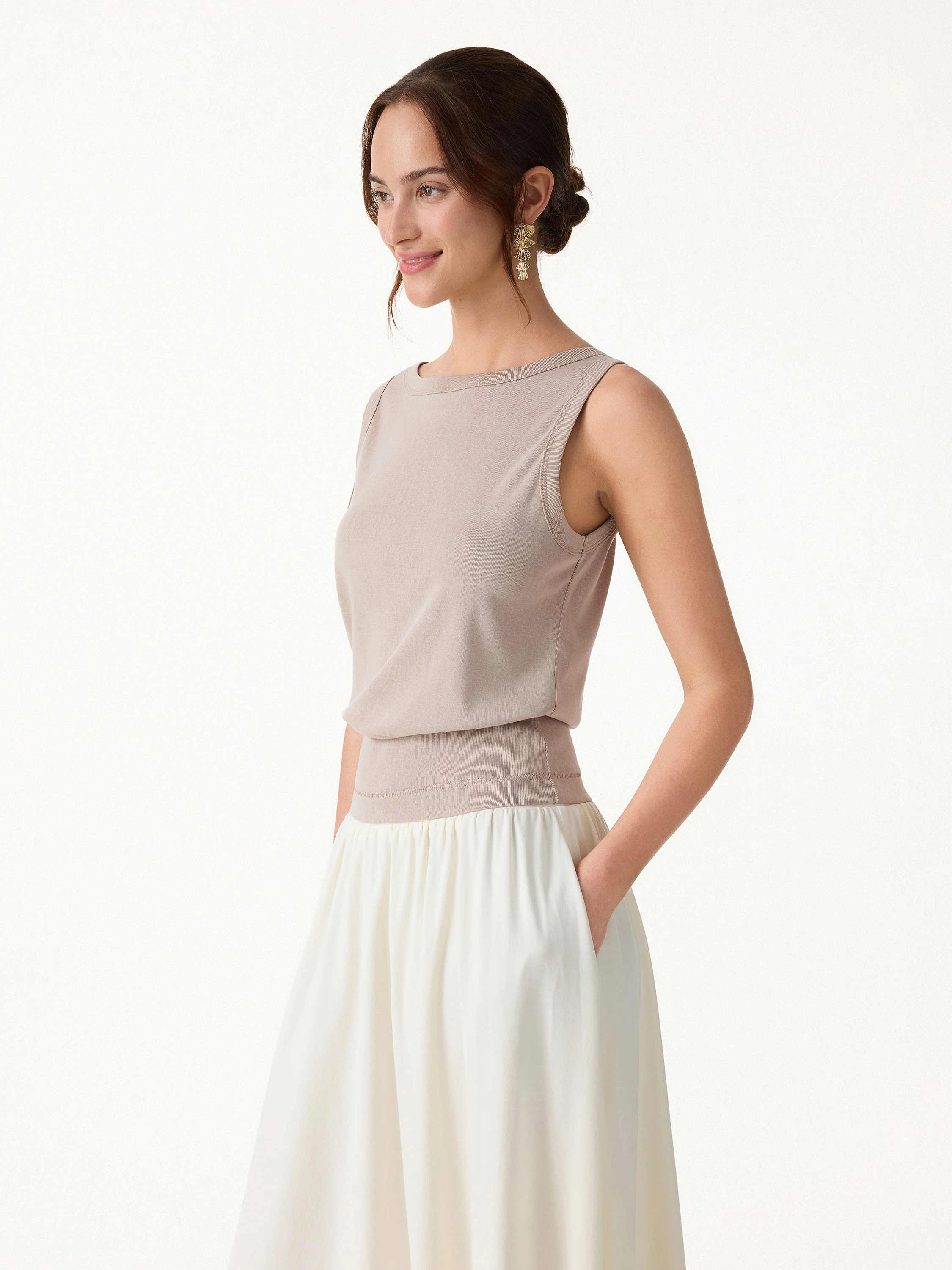 Cotton-Linen Blend Reversible Boatneck Low Back Top - Image 3