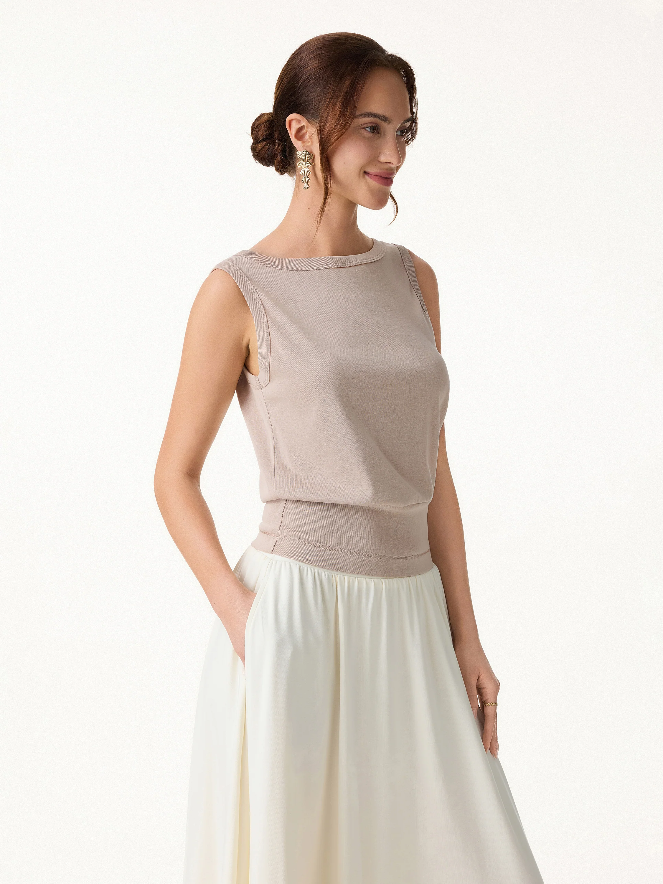Cotton-Linen Blend Reversible Boatneck Low Back Top - Image 6