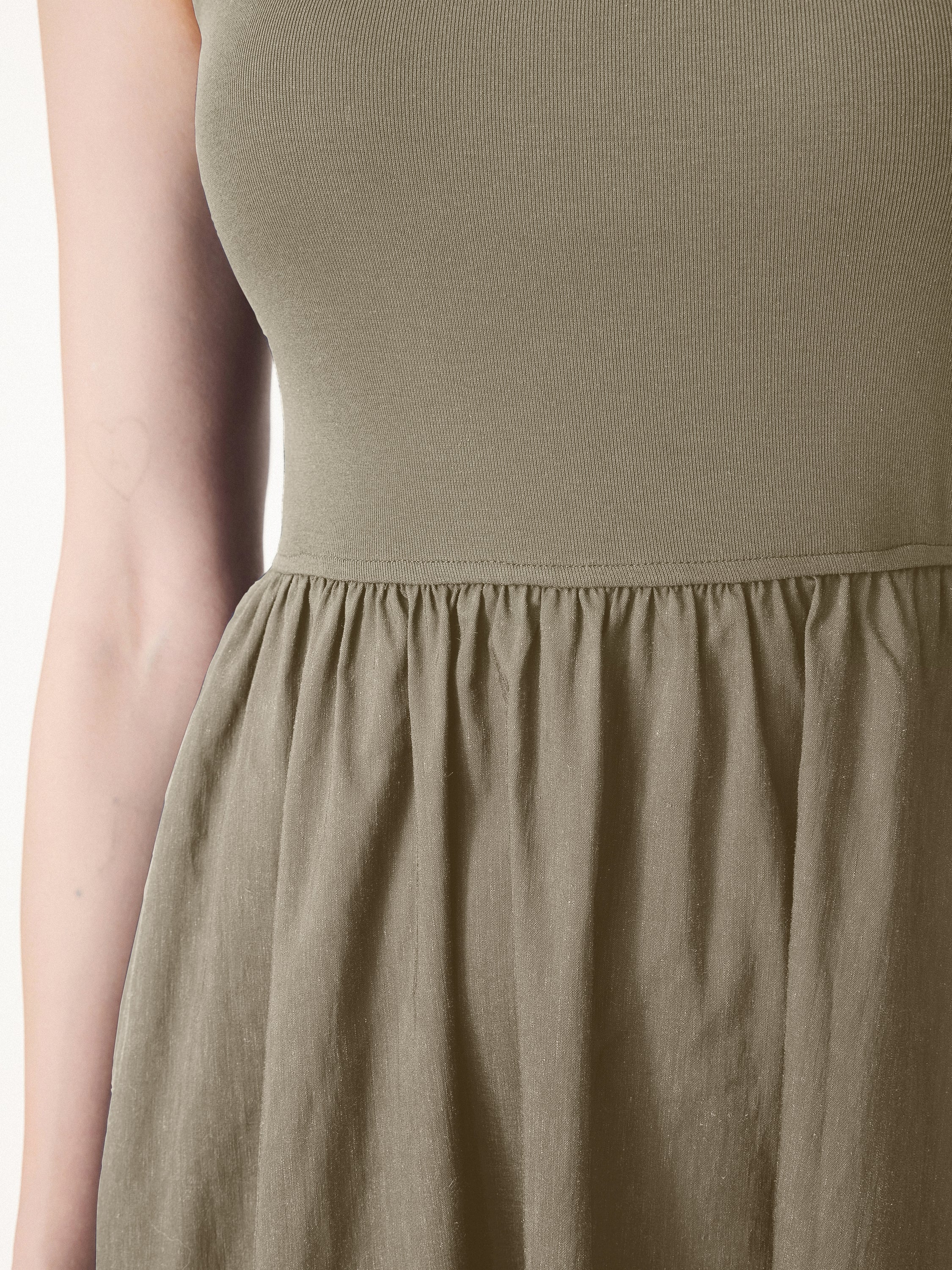 Cotton-Linen Blend Square Neck Fit-and-Flare Midi Bra Dress - Image 3
