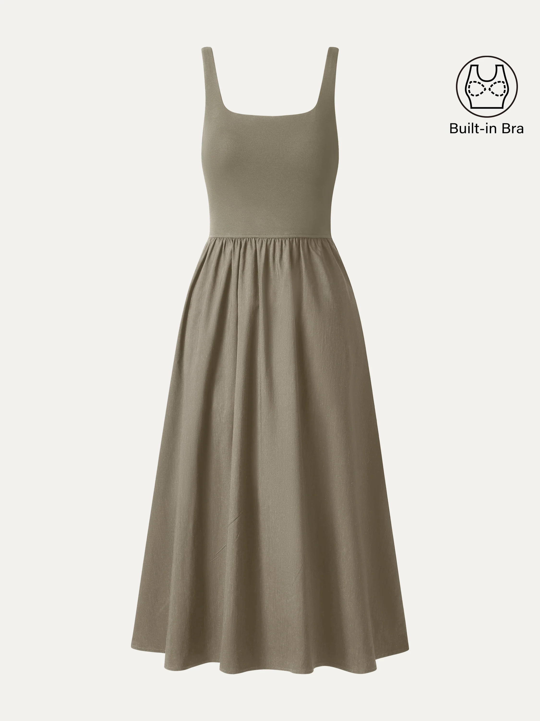 Cotton-Linen Blend Square Neck Fit-and-Flare Midi Bra Dress - Image 9