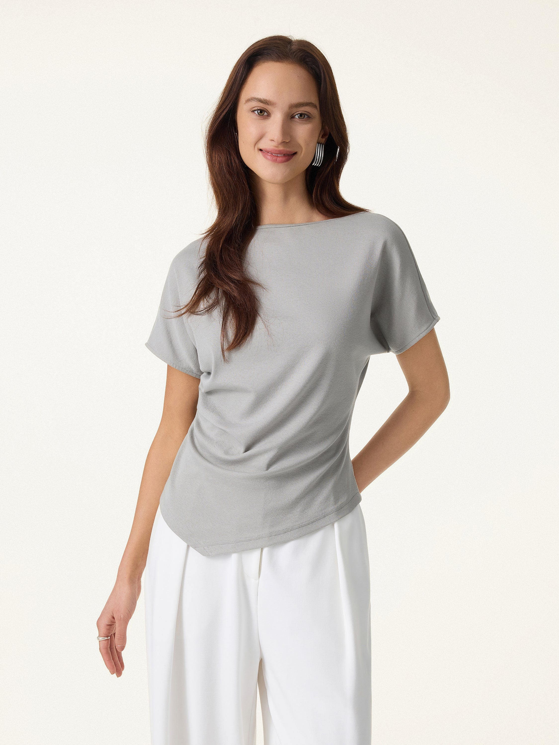 Cotton Lyocell Boatneck Angled Summer Tee - Image 4