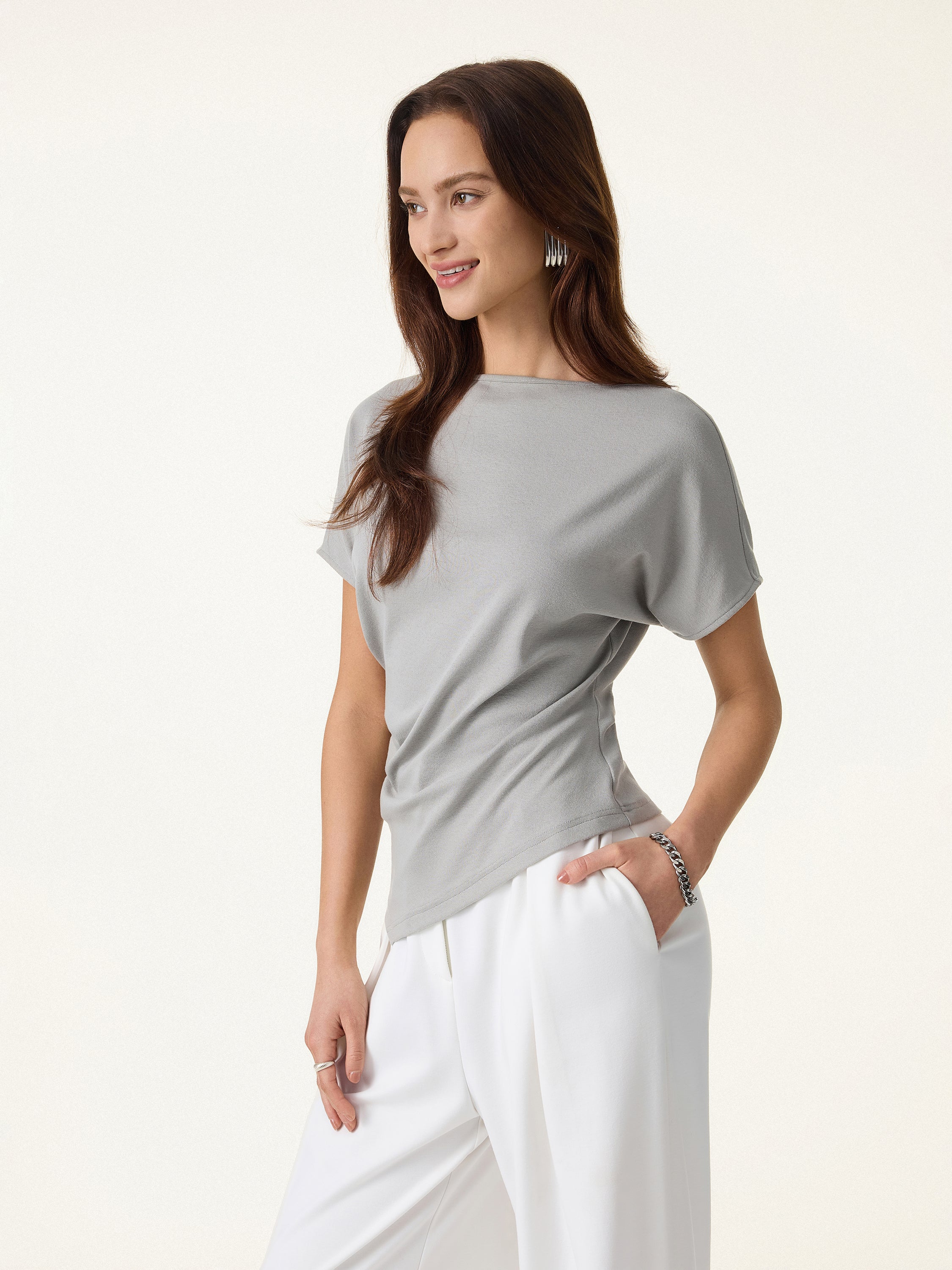 Cotton Lyocell Boatneck Angled Summer Tee - Image 5