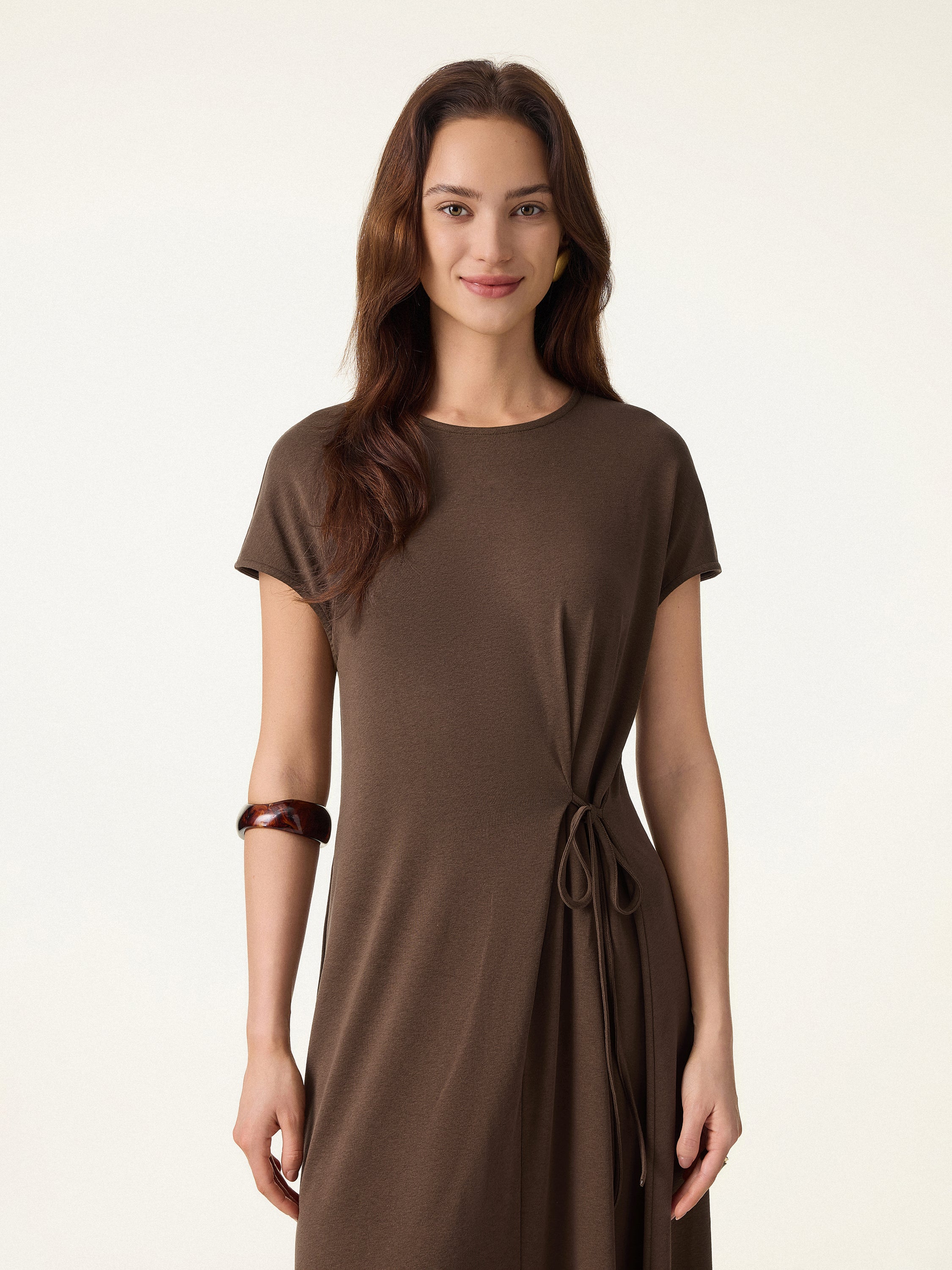 Cotton Lyocell Easy Airy Midi Dress with Self-Tie - Image 3