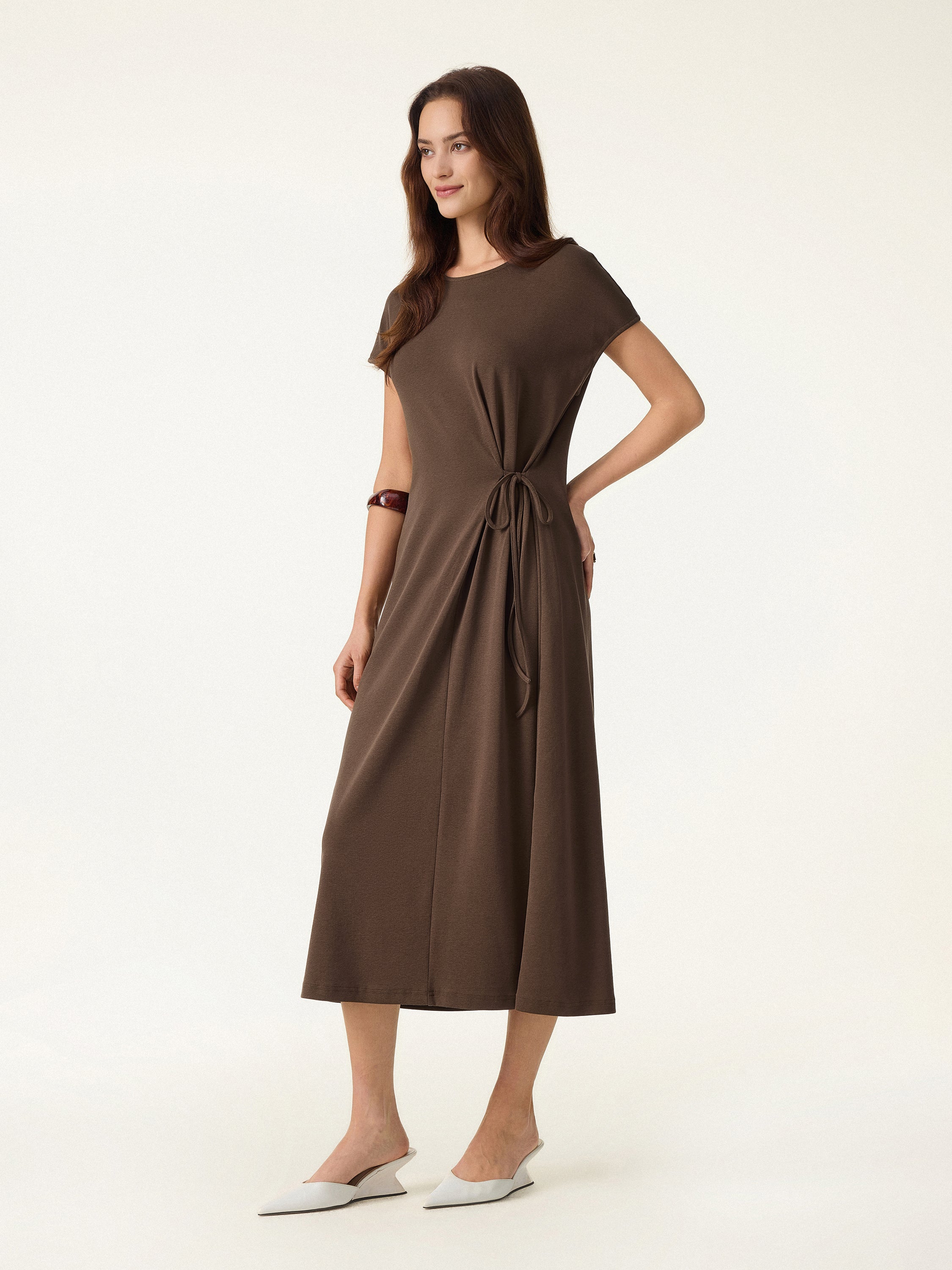 Cotton Lyocell Easy Airy Midi Dress with Self-Tie - Image 4