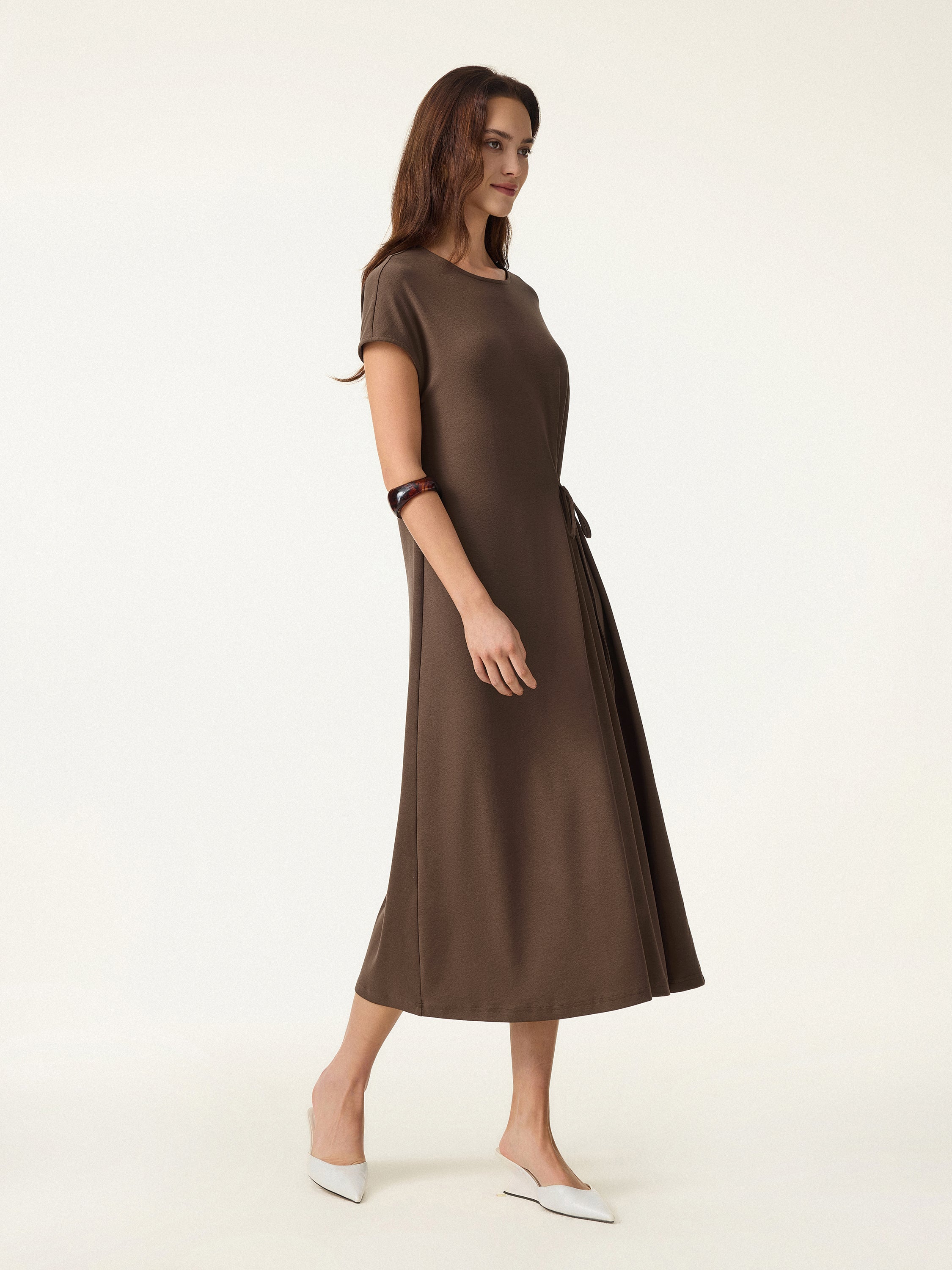 Cotton Lyocell Easy Airy Midi Dress with Self-Tie - Image 5