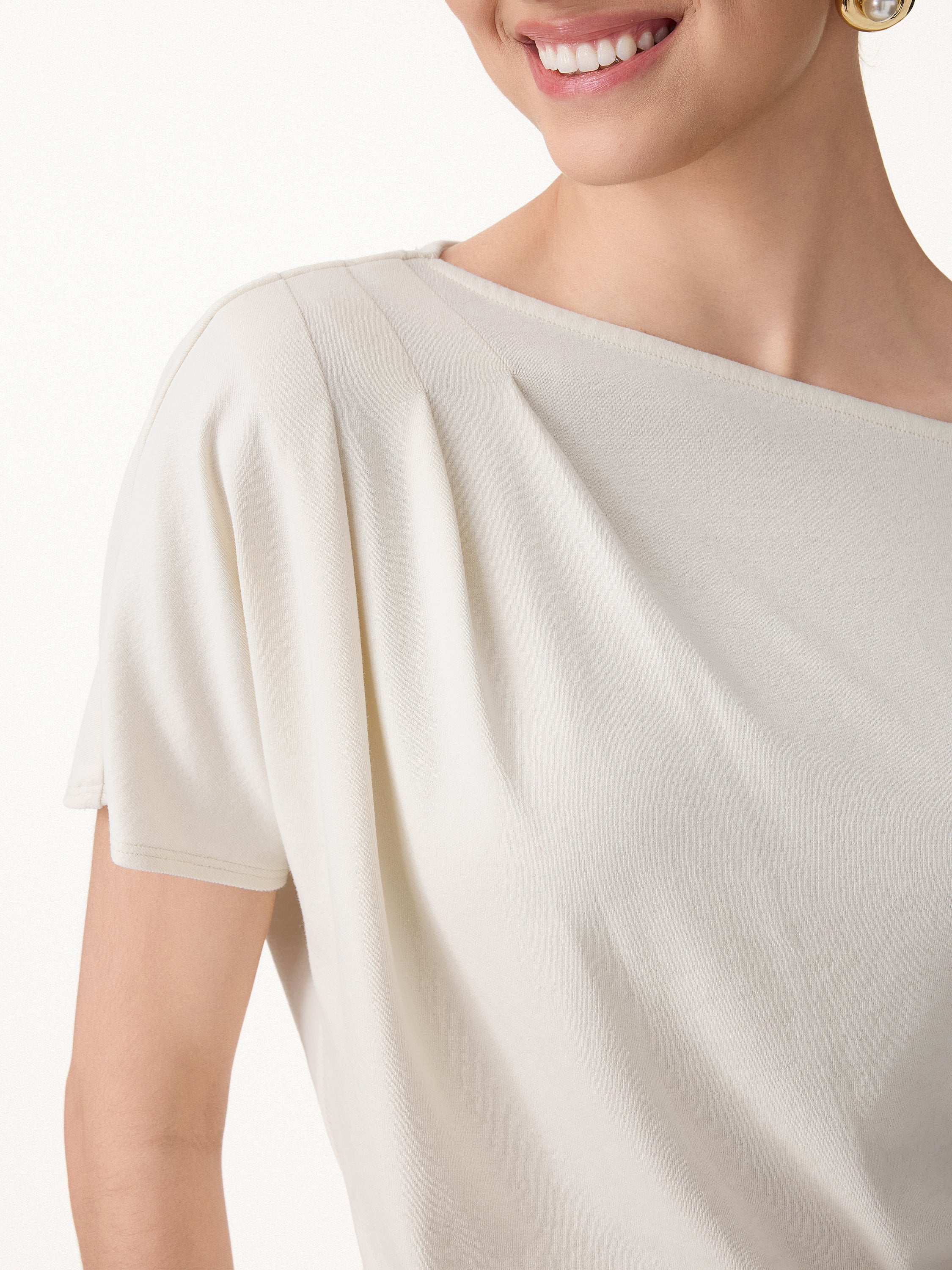 Cotton-Lyocell Effortless Asymmetrical Tucked Tee - Image 2